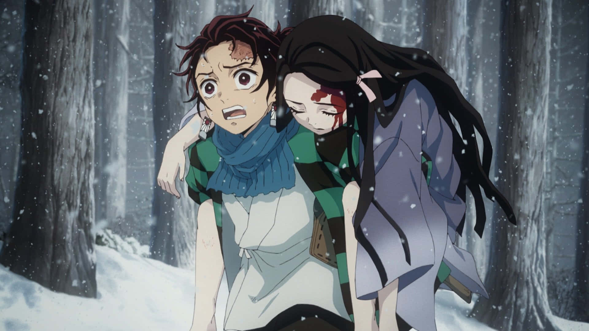 Demon Slayer Season 2, young man, injured woman, Full HD Desktop Wallpaper