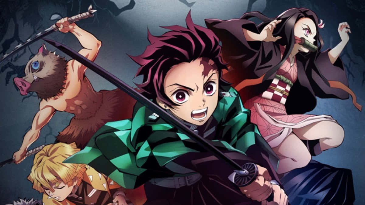 Demon Slayer Season 2, anime warriors, dynamic combat poses, SD Desktop Wallpaper