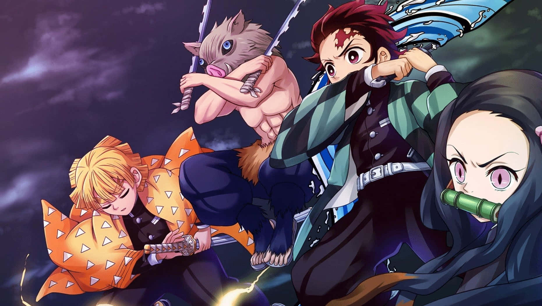 Demon Slayer Season 2, anime warriors, dynamic combat poses, HD Desktop Wallpaper