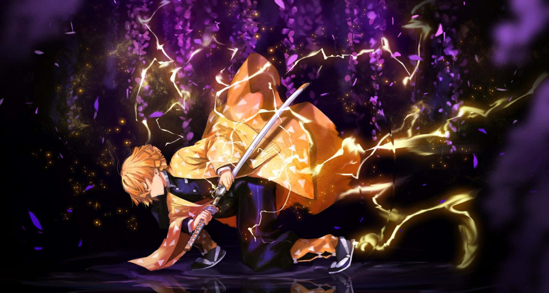 Demon Slayer Season 2, golden-haired anime warrior, orange robes, Full HD Desktop Wallpaper