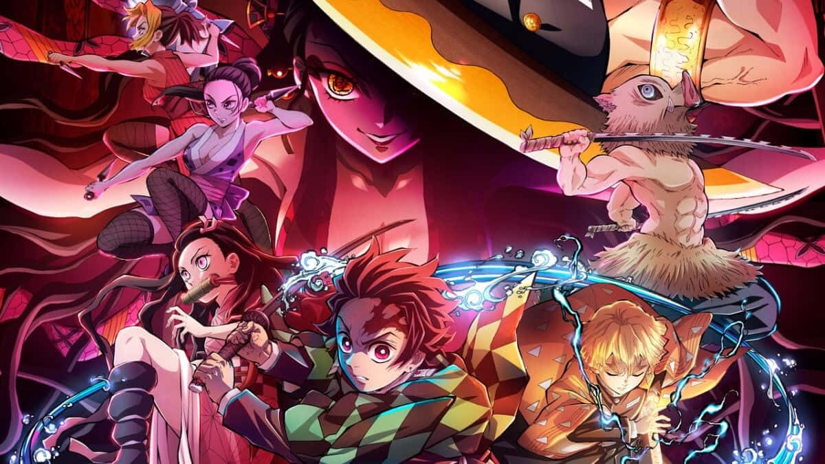 Demon Slayer Season 2, vibrant reds, purples, SD Desktop Wallpaper