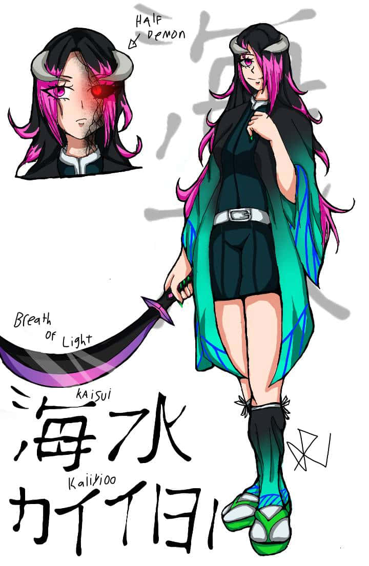 Demon Slayer, half-demon, pink hair, SD Phone Wallpaper