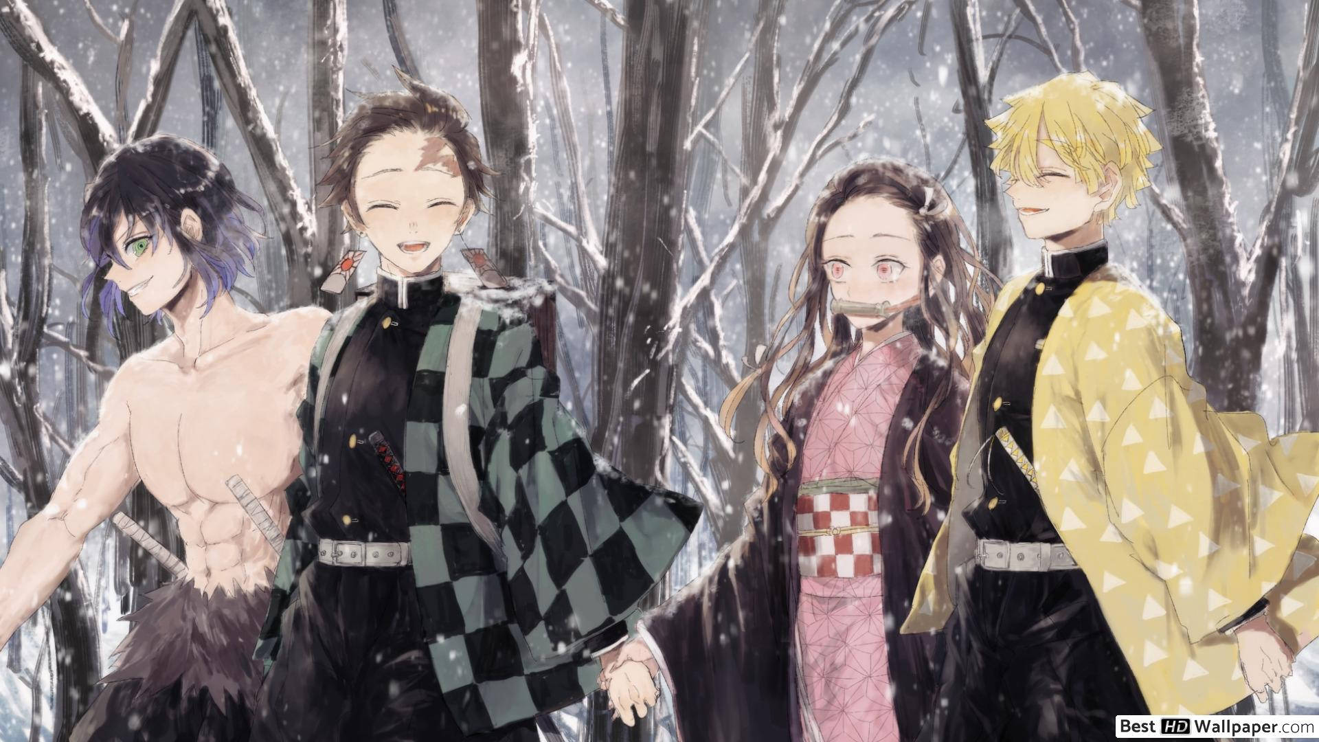 Demon Slayer, Tanjiro, snowy forest, Full HD Desktop Wallpaper