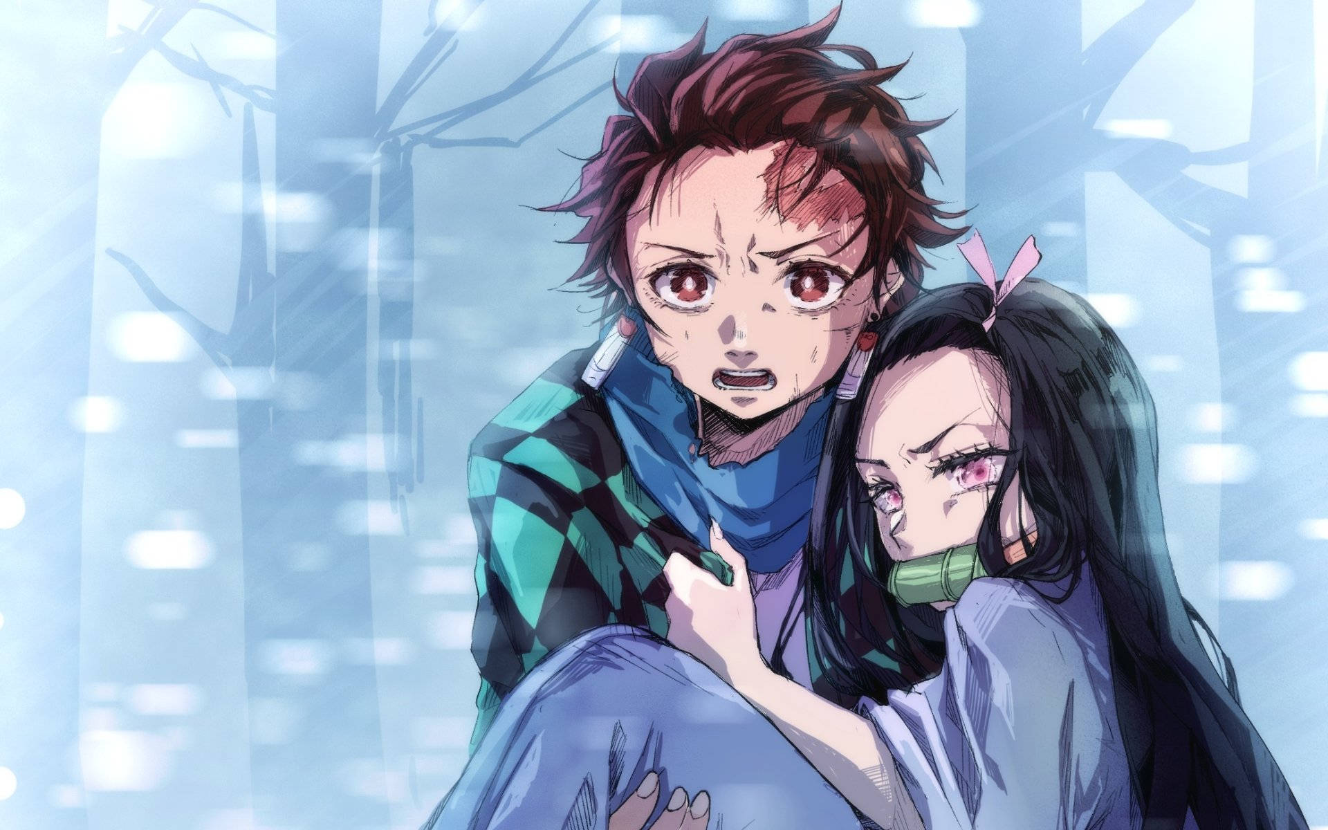 Demon Slayer, Tanjiro, snowy forest, Full HD Desktop Wallpaper