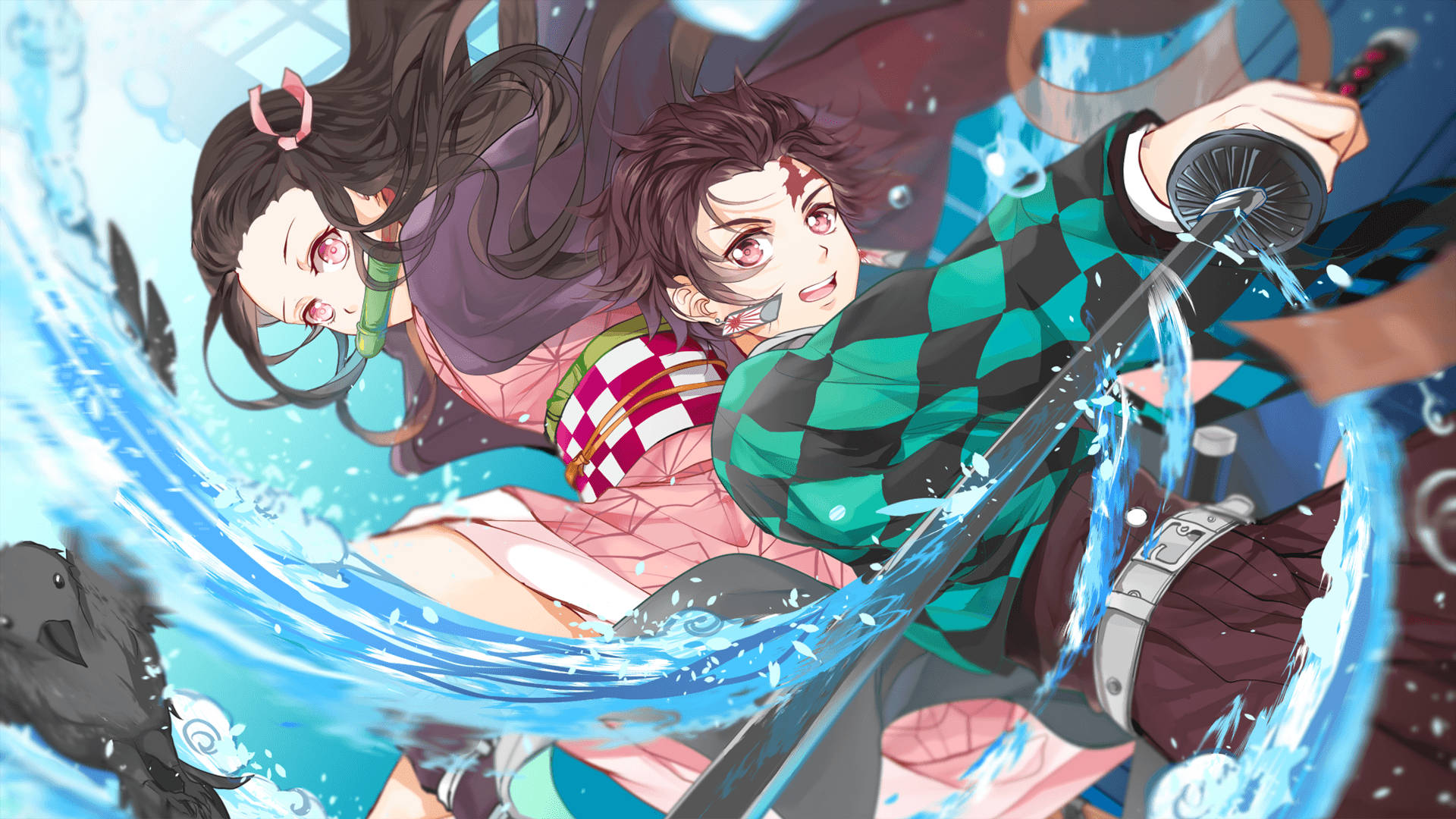 Demon Slayer, Tanjiro, blue water, Full HD Desktop Wallpaper