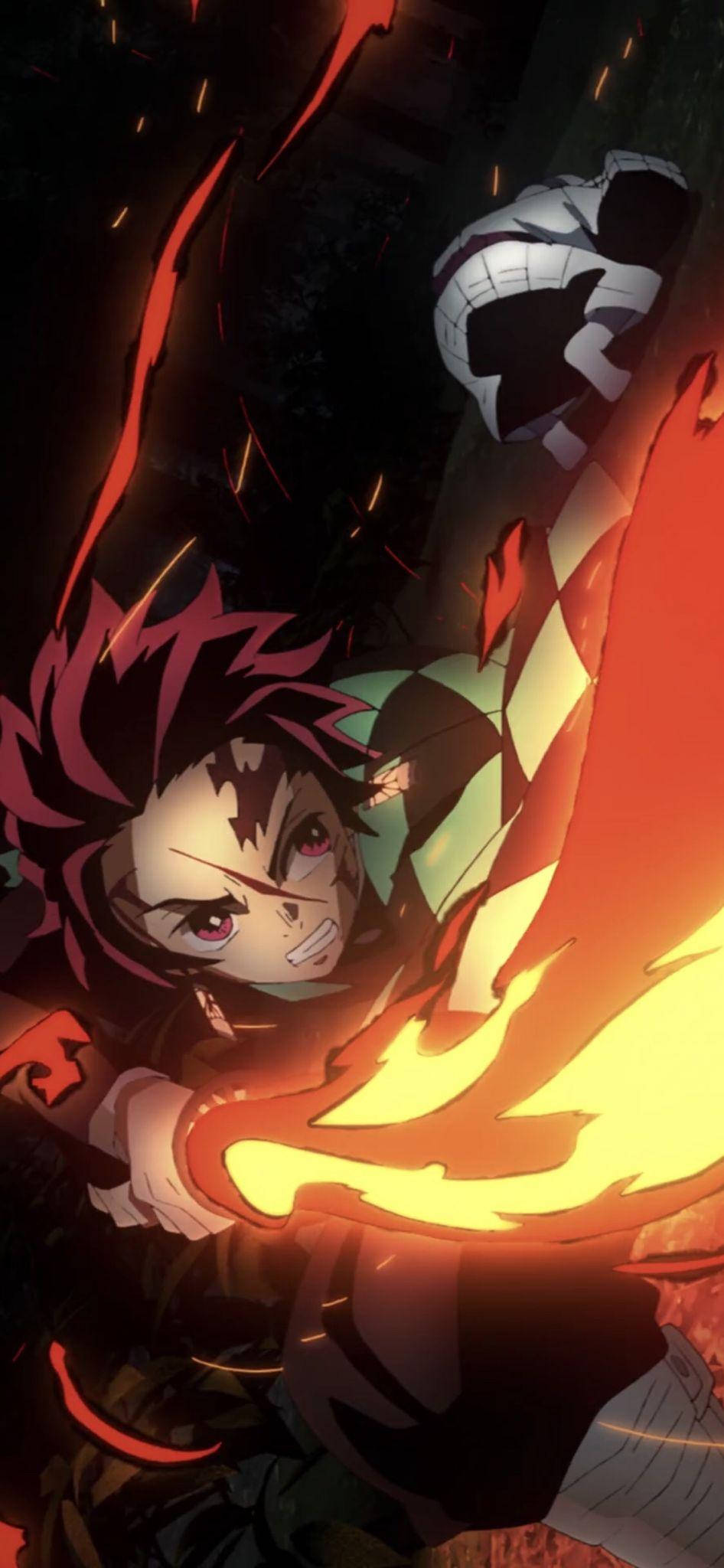 Demon Slayer, Tanjiro, flaming sword, Full HD Phone Wallpaper
