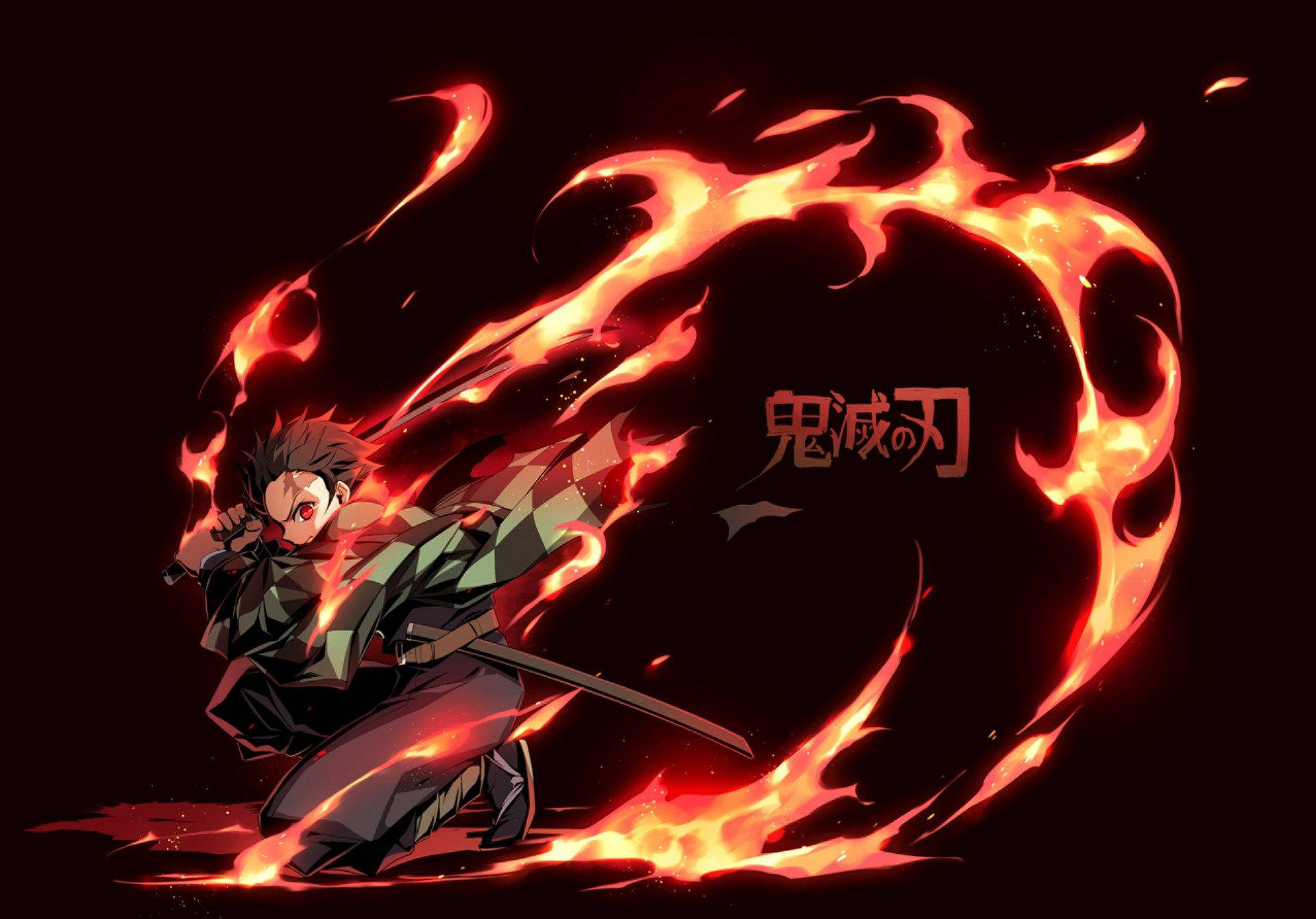 Demon Slayer Tanjiro, fiery anime warrior, blazing red circle, Full HD Desktop Wallpaper