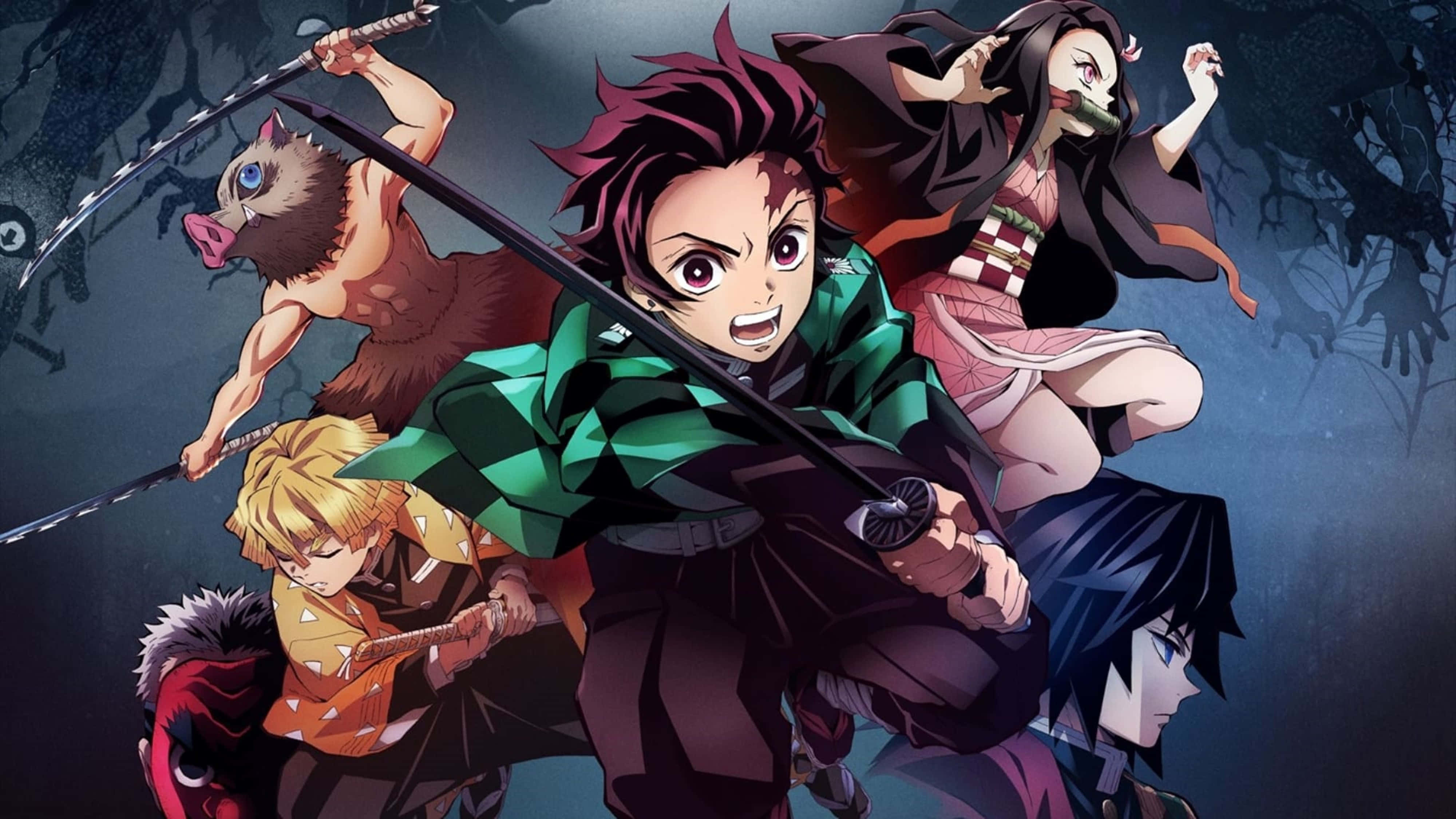 Demon Slayer, Zenitsu, green and pink attire, 4K Desktop Wallpaper