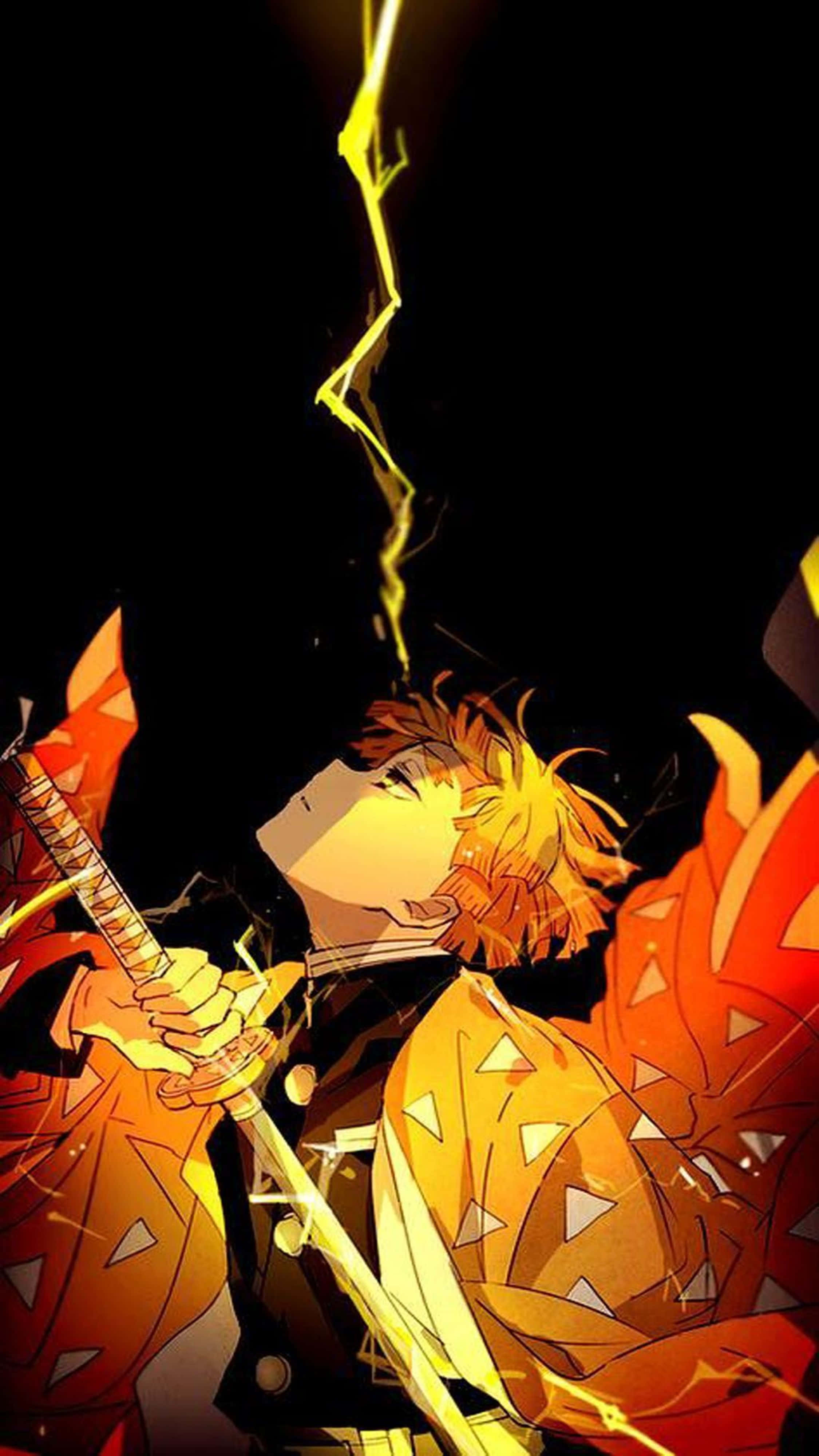 Demon Slayer, Zenitsu, fiery-haired, 4K Phone Wallpaper