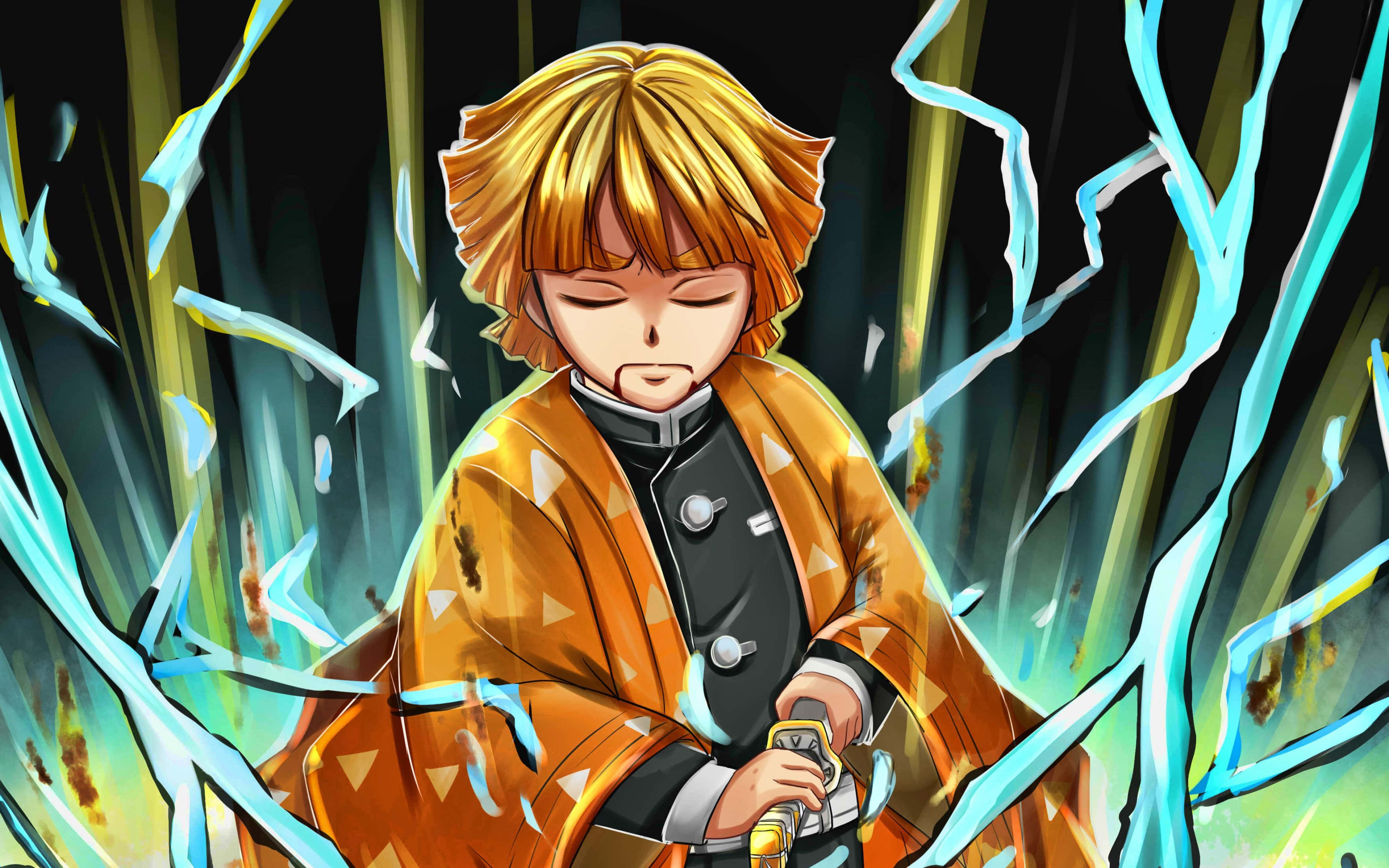 Demon Slayer, Zenitsu, golden hair, 4K Desktop Wallpaper