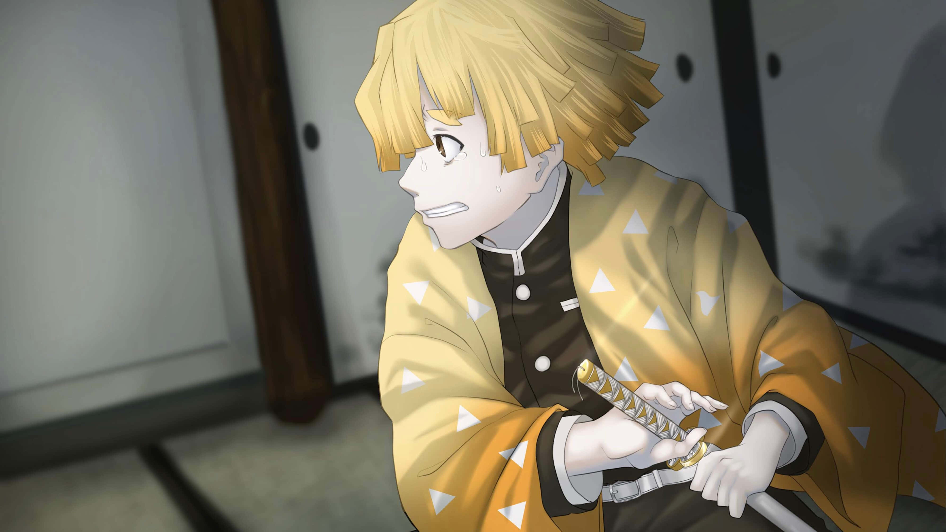 Demon Slayer, Zenitsu, yellow kimono, 4K Desktop Wallpaper