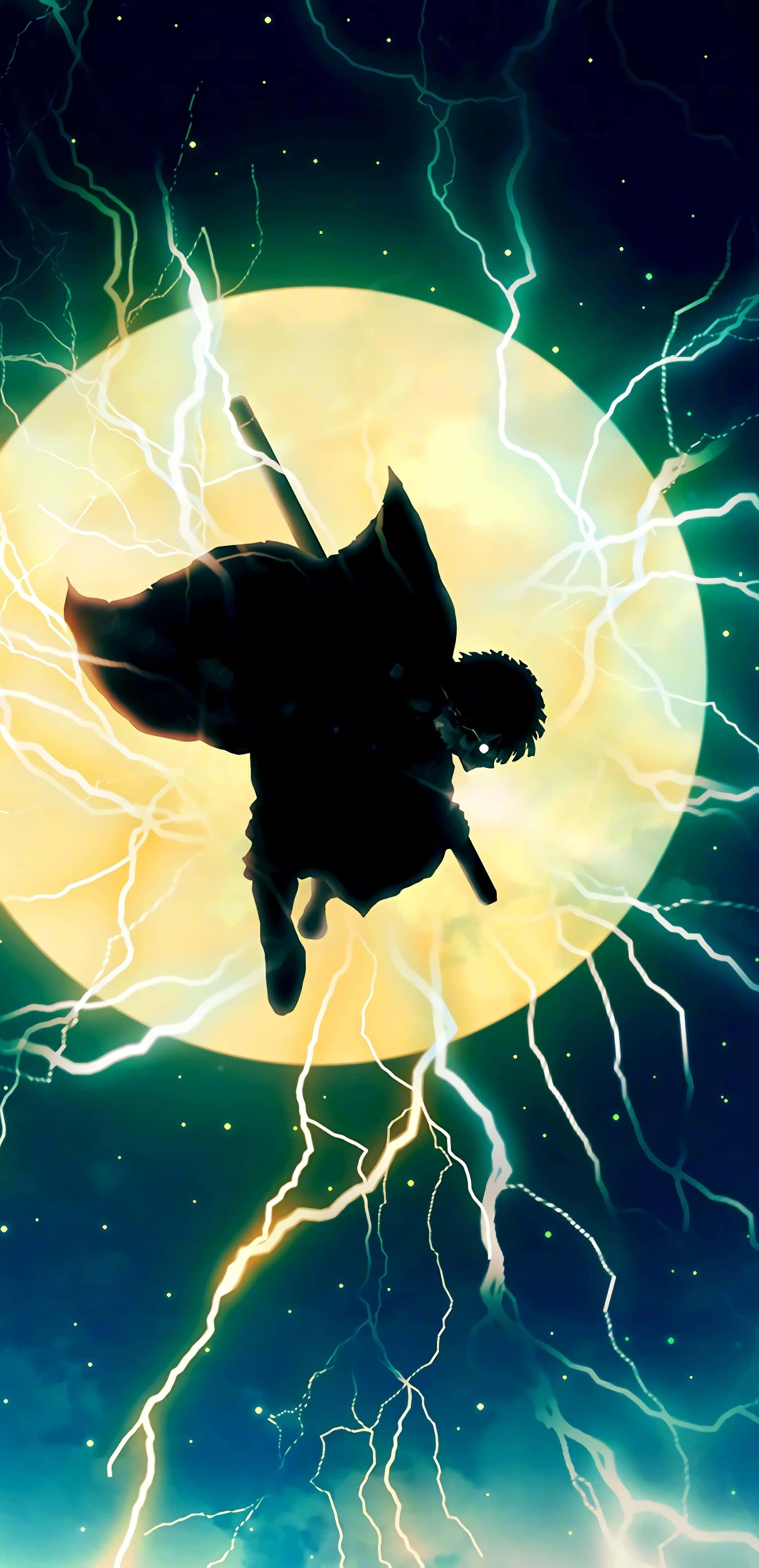 Demon Slayer, Zenitsu, moon, 4K Phone Wallpaper