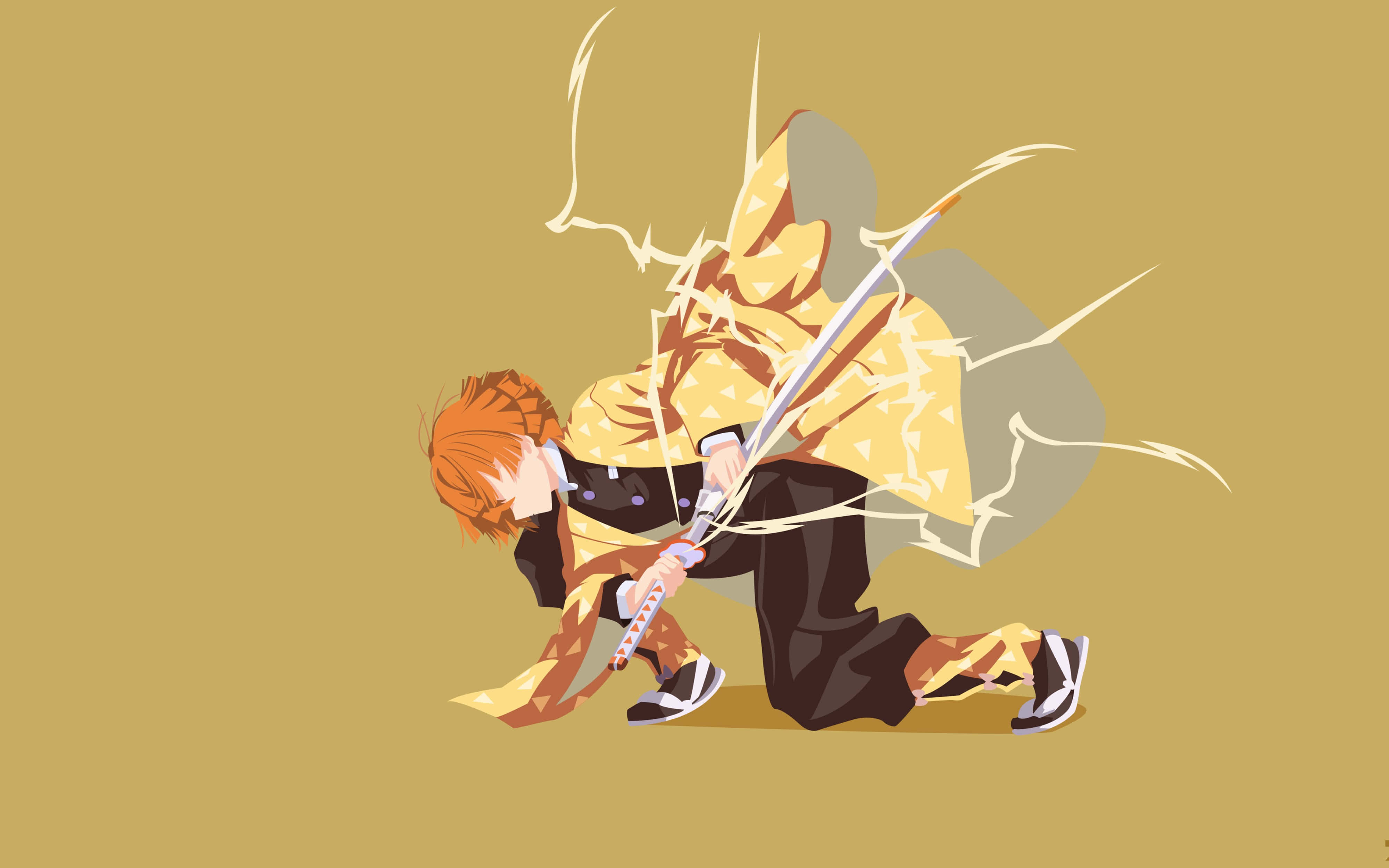 Demon Slayer Zenitsu, orange hair, sword, 4K Desktop Wallpaper