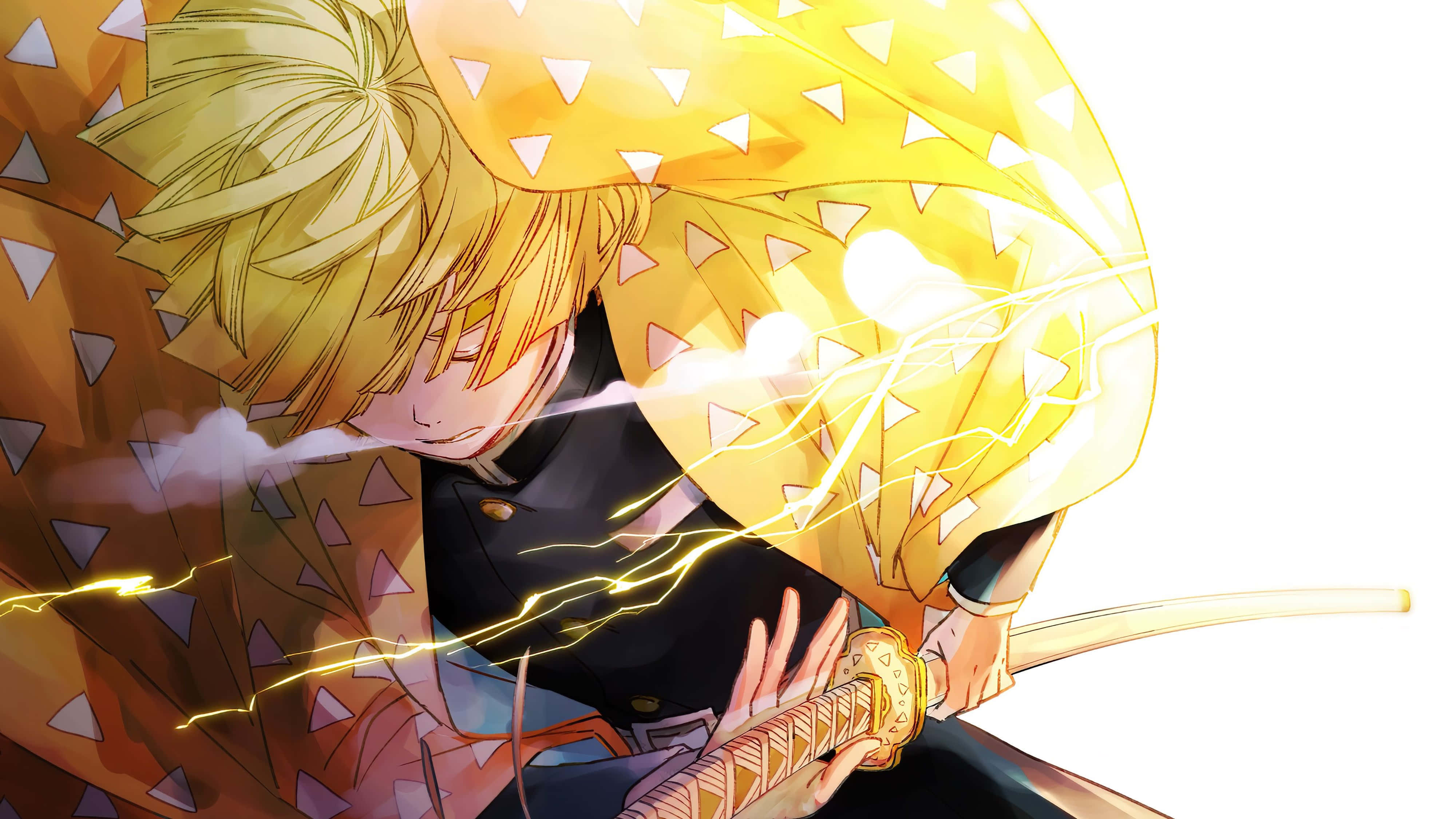 Demon Slayer, Zenitsu, lightning Kimono, 4K Desktop Wallpaper