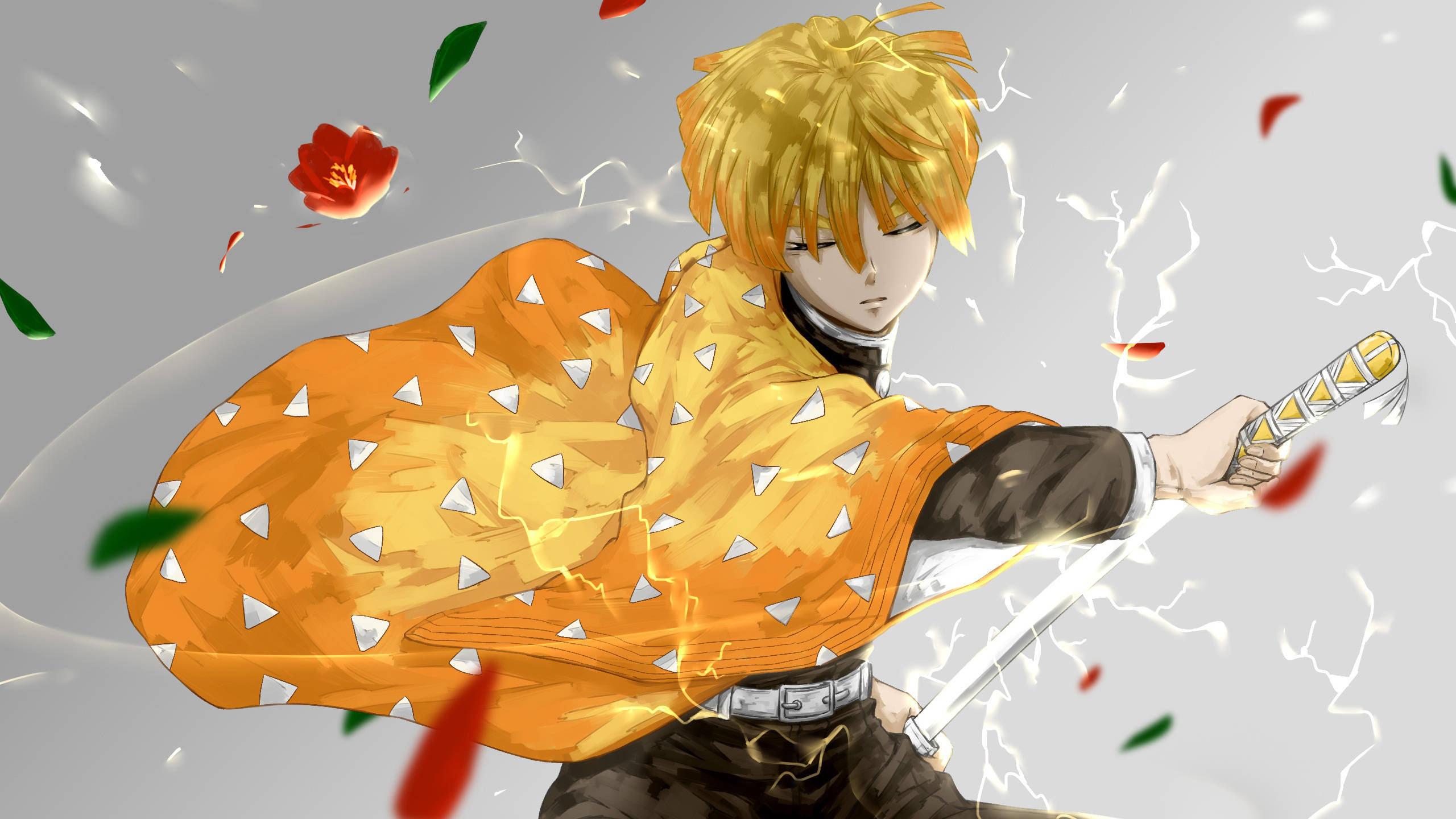 Demon Slayer, Zenitsu, golden hair, 2K Desktop Wallpaper