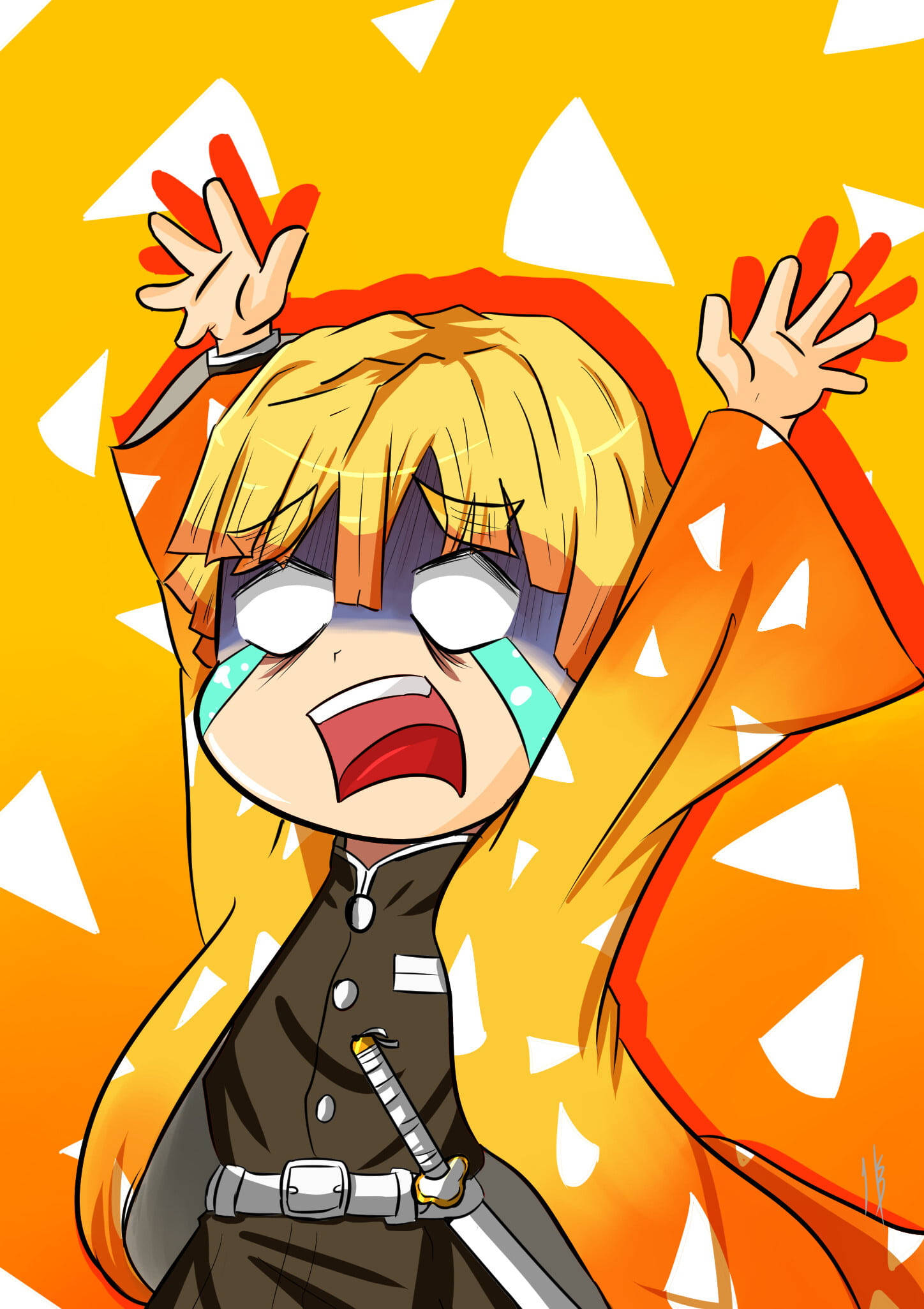 Zenitsu, chibi anime character, blonde hair, Full HD Phone Wallpaper