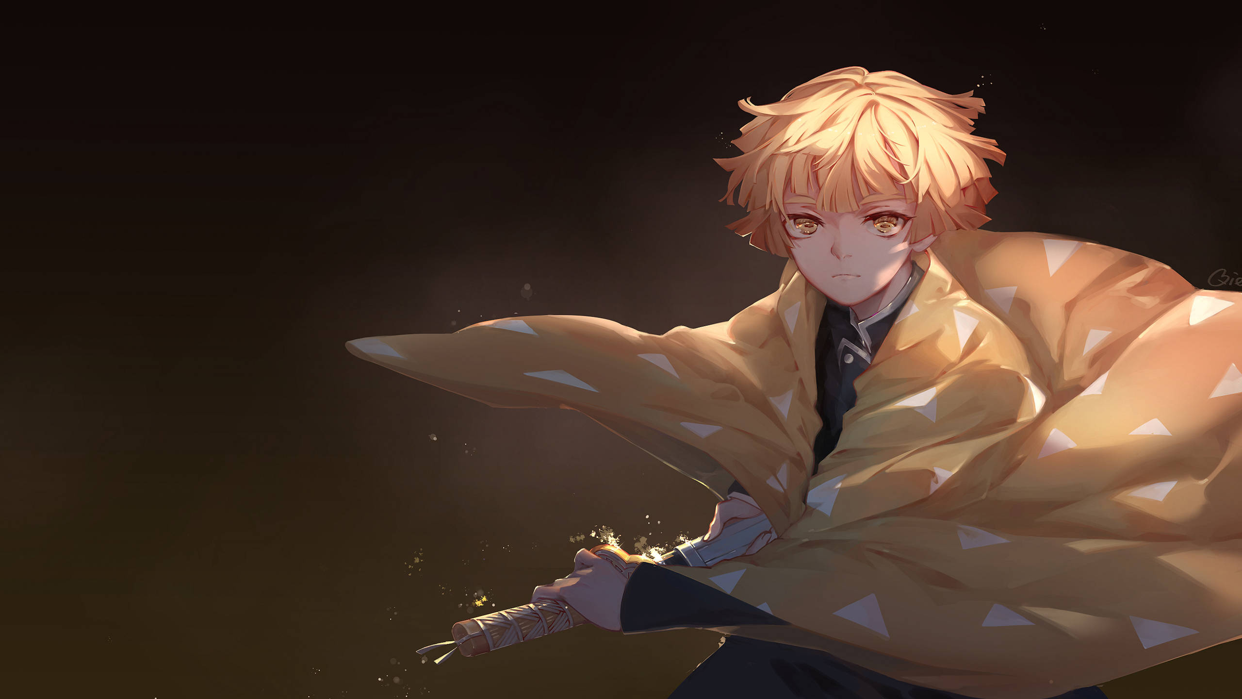 Demon Slayer, Zenitsu, spiky blonde hair, 2K Desktop Wallpaper