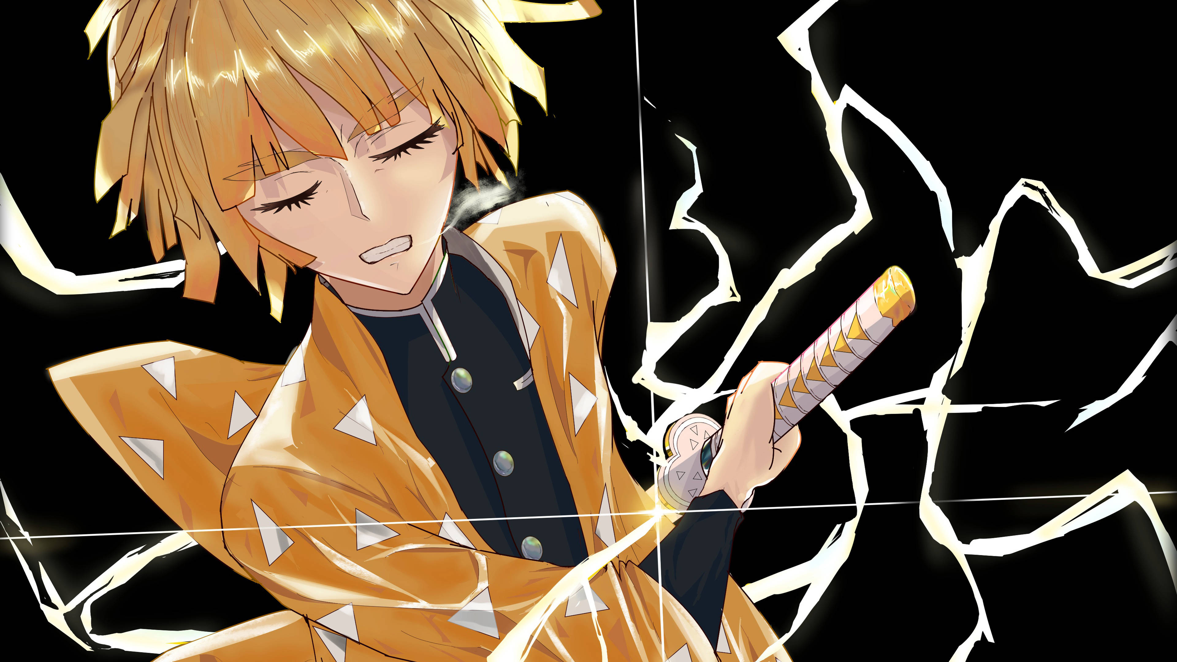 Demon Slayer, Zenitsu, golden hair, 4K Desktop Wallpaper