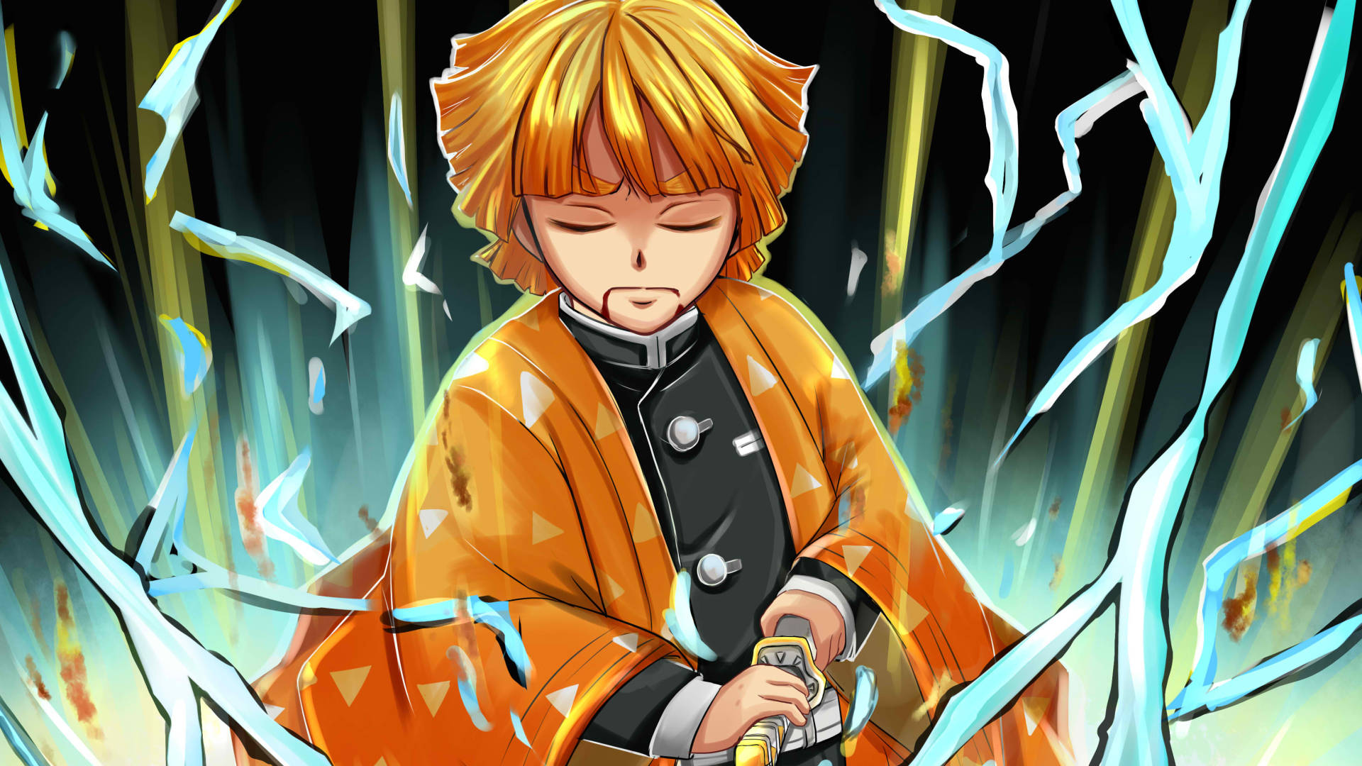 Demon Slayer Zenitsu, orange hair, matching haori, Full HD Desktop Wallpaper