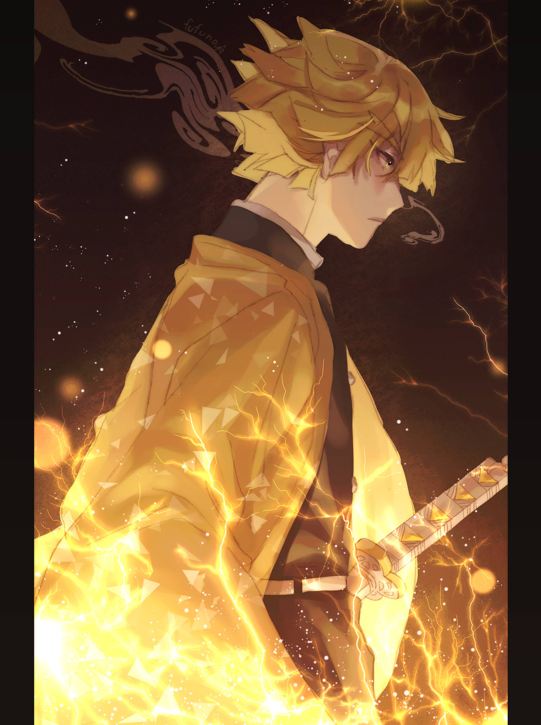 Demon Slayer, Zenitsu, golden-haired anime warrior, Full HD Phone Wallpaper