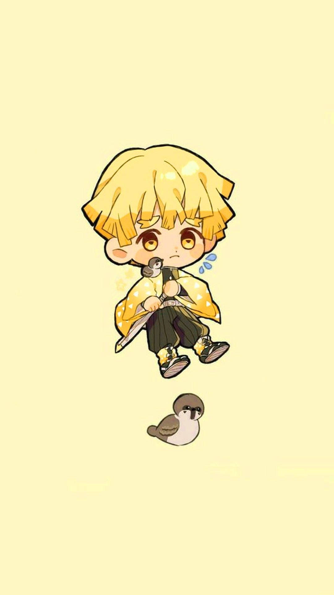 Zenitsu, sparrow chibi, blonde hair, Full HD Phone Wallpaper