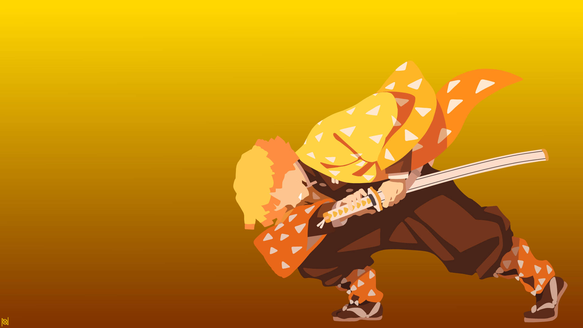 Demon Slayer Zenitsu, orange and brown gear, sword, Full HD Desktop Wallpaper