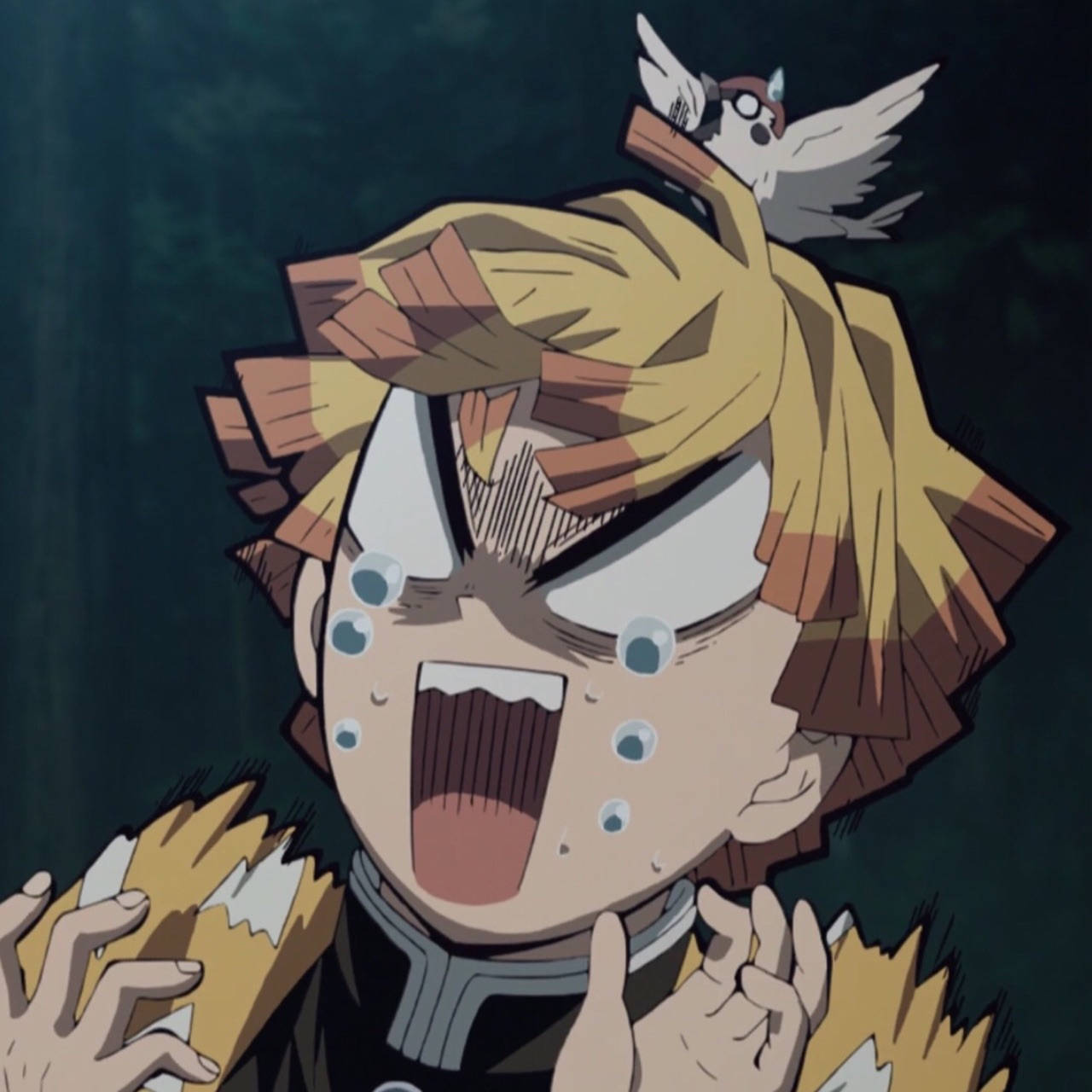 Demon Slayer Zenitsu, spiky blonde hair, screams, HD Desktop Wallpaper