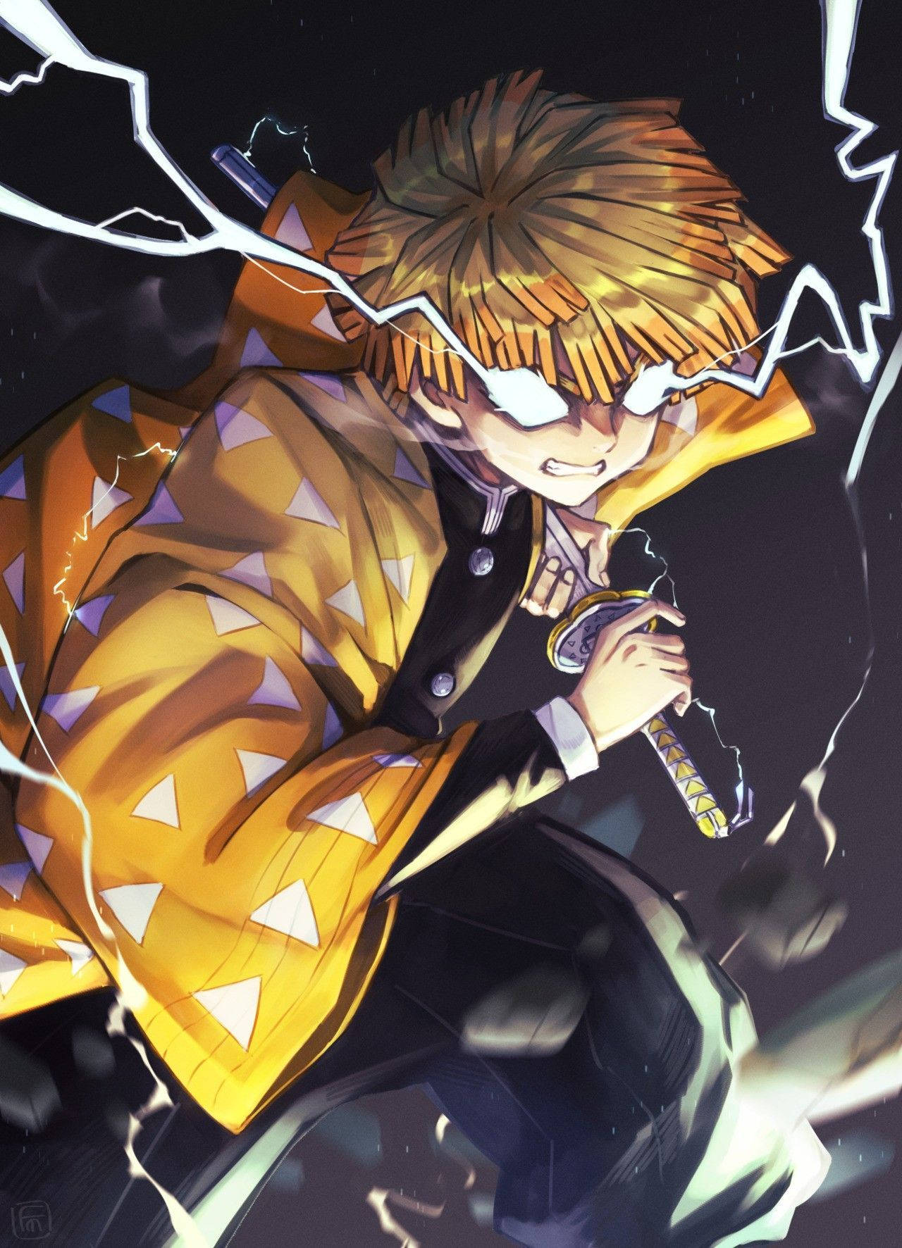 Demon Slayer Zenitsu, Thunder Eyes, spiky blonde hair, HD Phone Wallpaper