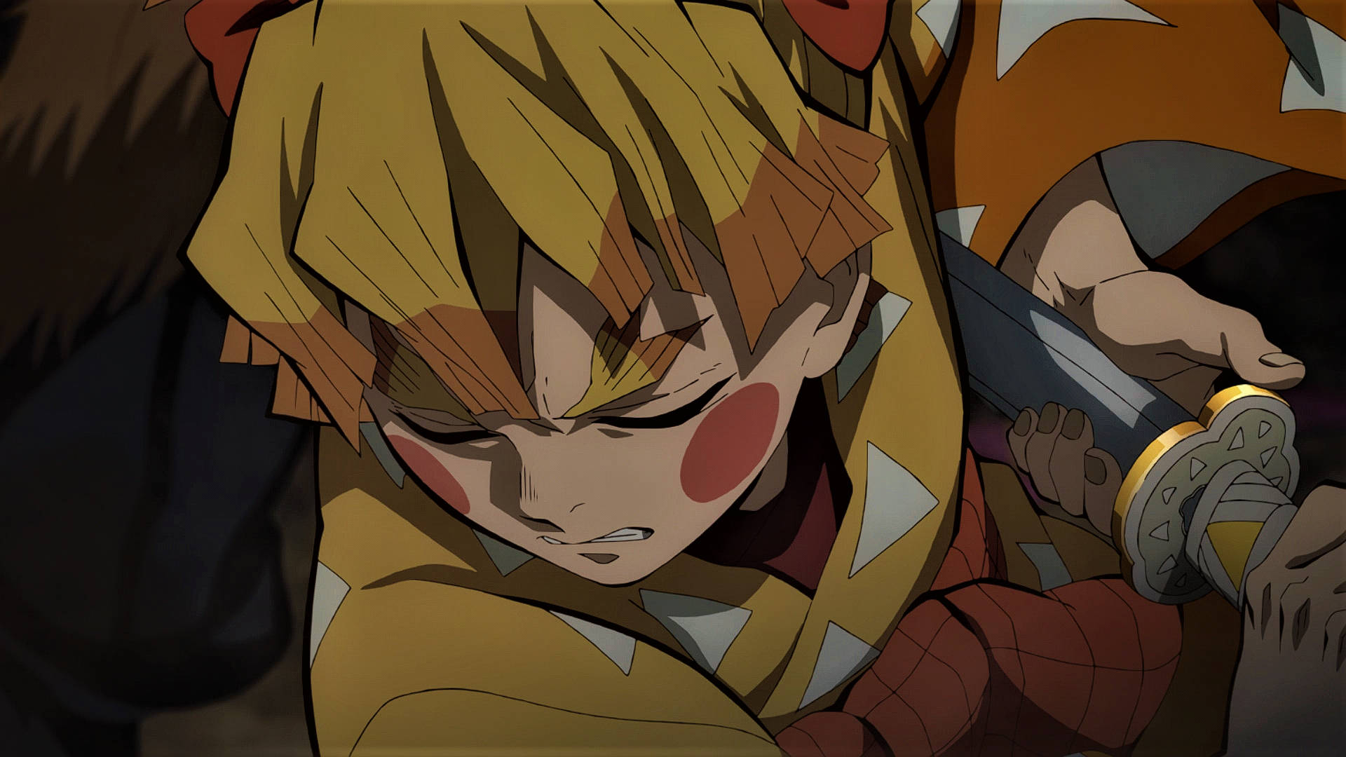 Zenitsu, Demon Slayer, spiky blonde hair, Full HD Desktop Wallpaper