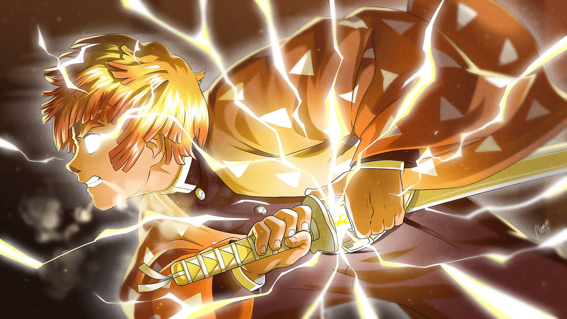 Demon Slayer, Zenitsu, lightning, Full HD Desktop Wallpaper