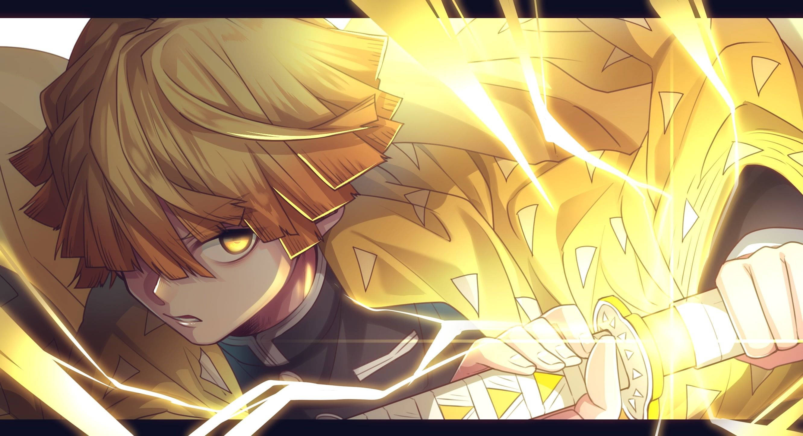 Demon Slayer, Zenitsu, golden hair, 2K Desktop Wallpaper