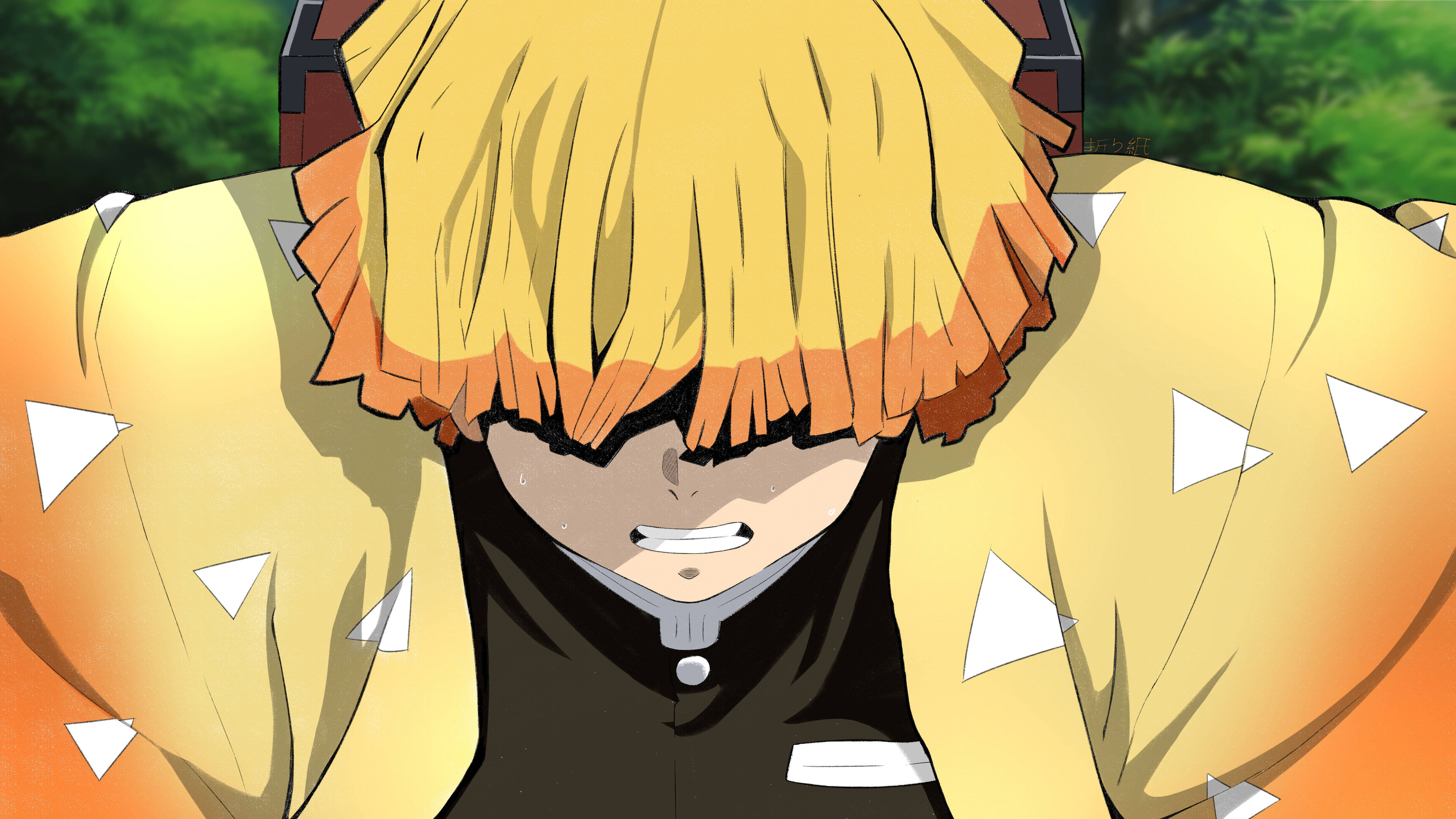Demon Slayer, Zenitsu, spiky blonde hair, 5K Desktop Wallpaper