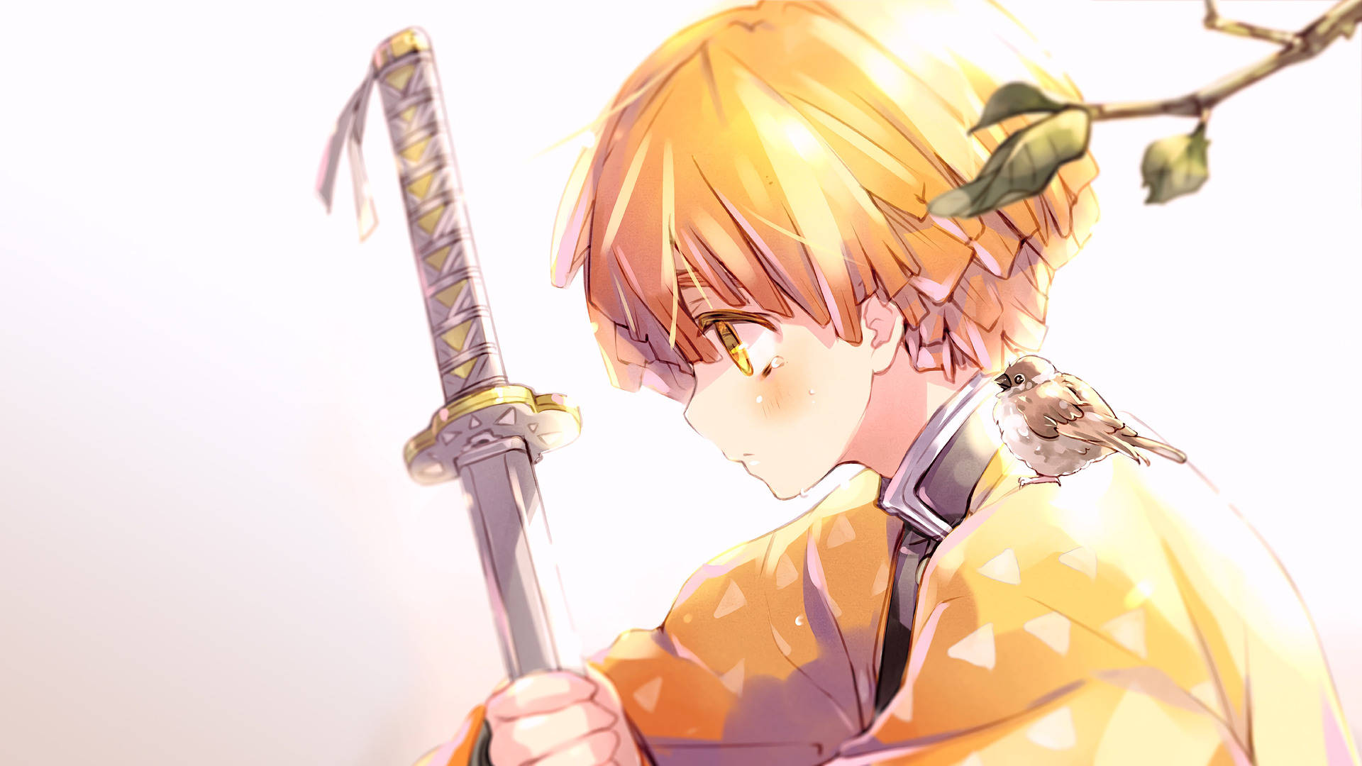 Demon Slayer Zenitsu, golden hair, katana, Full HD Desktop Wallpaper