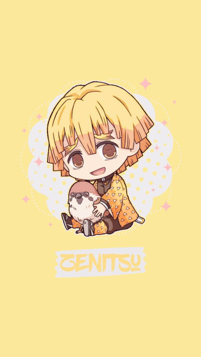 Zenitsu, chibi anime character, blonde hair, SD Phone Wallpaper