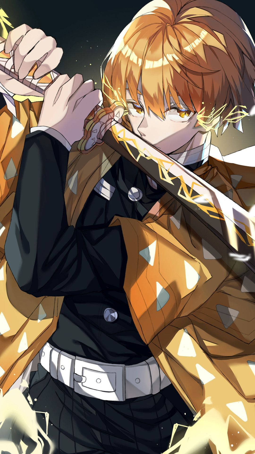 Demon Slayer, Zenitsu, orange hair, Full HD Phone Wallpaper