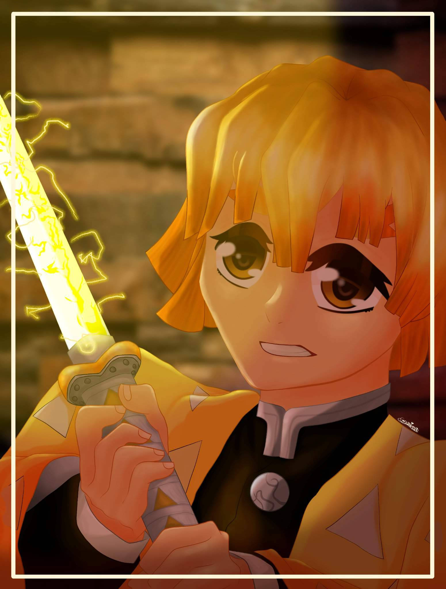Demon Slayer, Zenitsu, orange hair, Full HD Phone Wallpaper