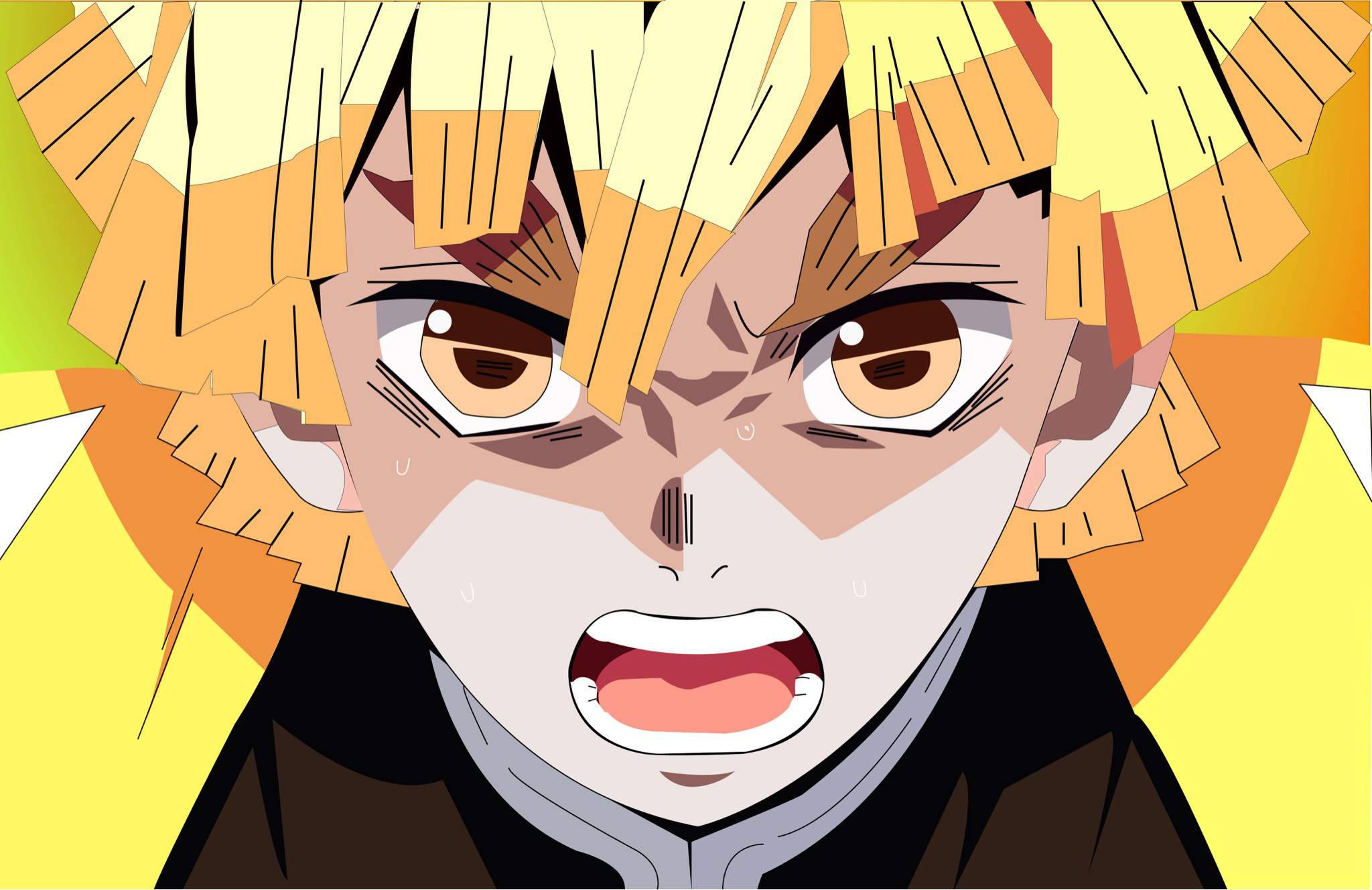 Demon Slayer Zenitsu, spiky blonde hair, intense brown eyes, Full HD Desktop Wallpaper