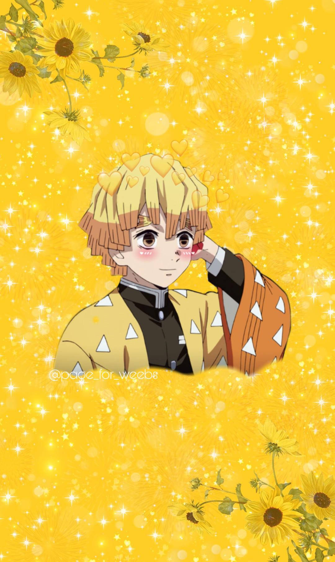 Zenitsu, sunflower motifs, sparkling golden background, HD Phone Wallpaper