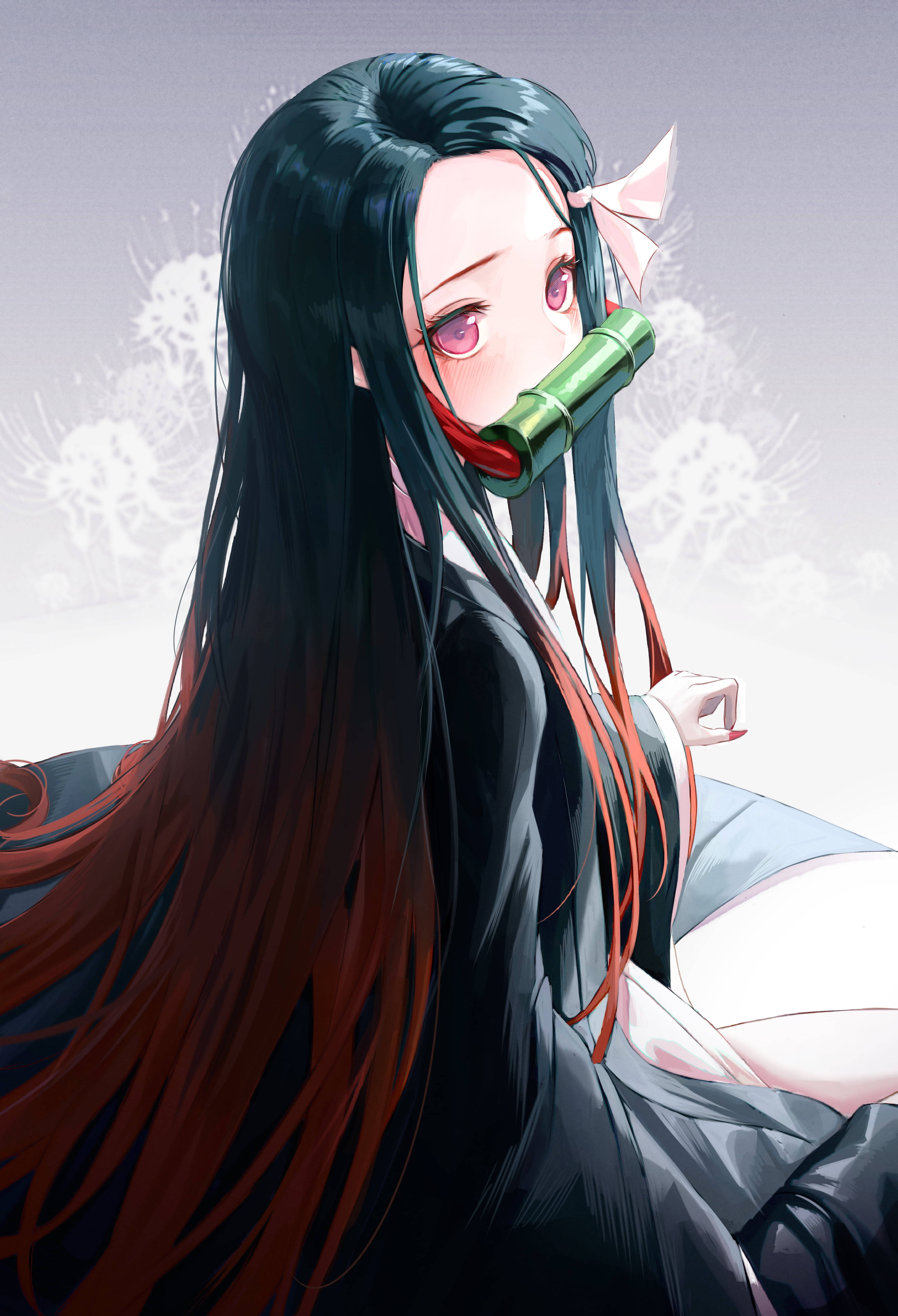 Demon Slayer, anime girl, long dark hair, 5K Phone Wallpaper