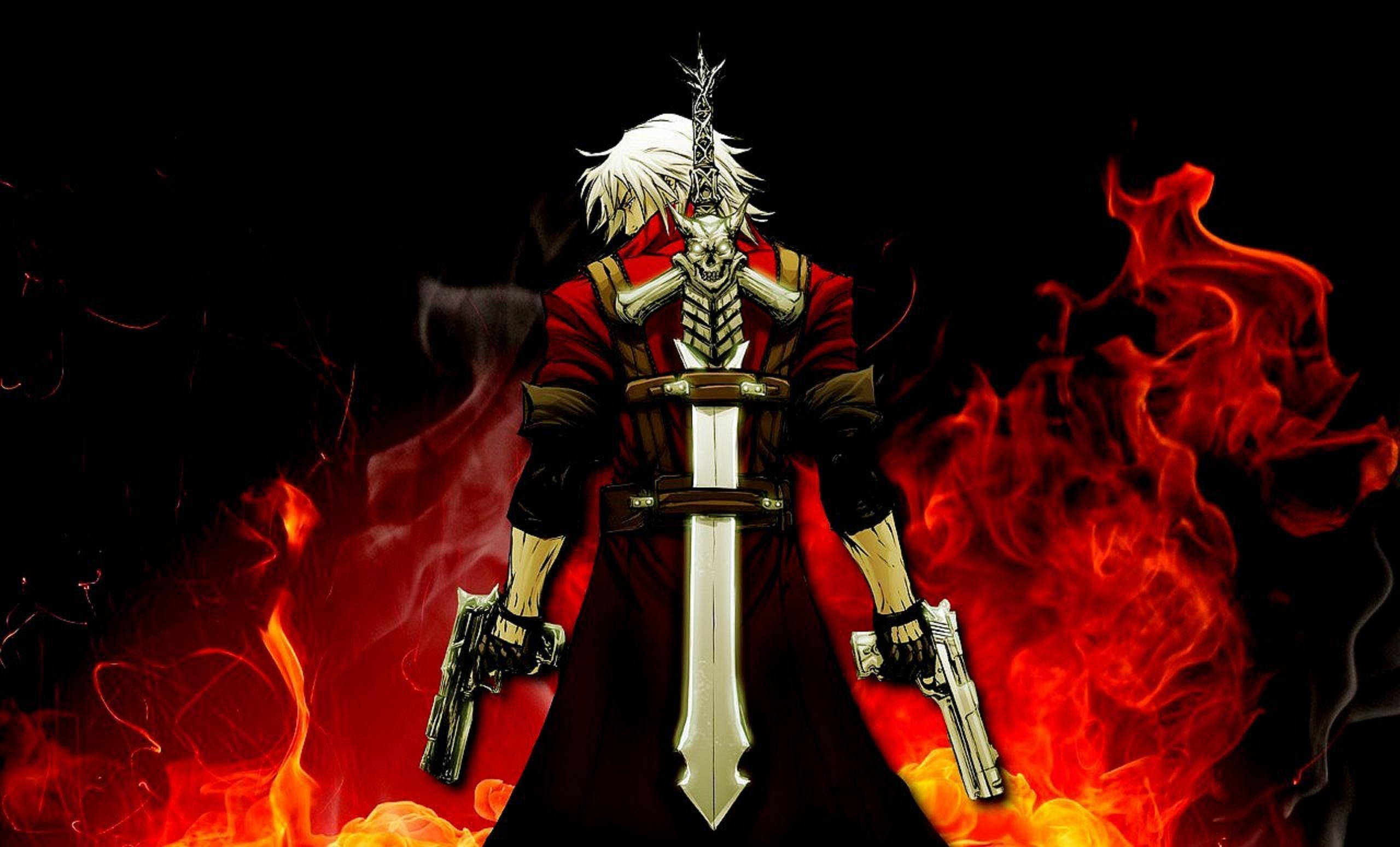 Demon Slayer, white-haired anime warrior, red coat, 2K Desktop Wallpaper