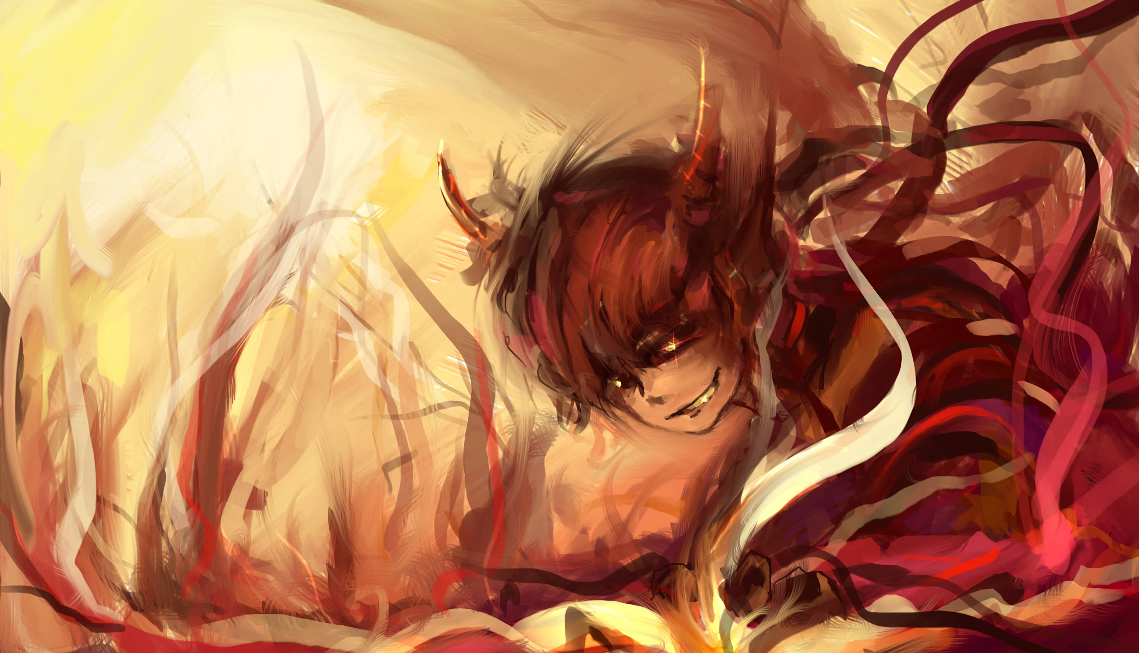 Demon Boy, pastel colour, red horns, 2K Desktop Wallpaper