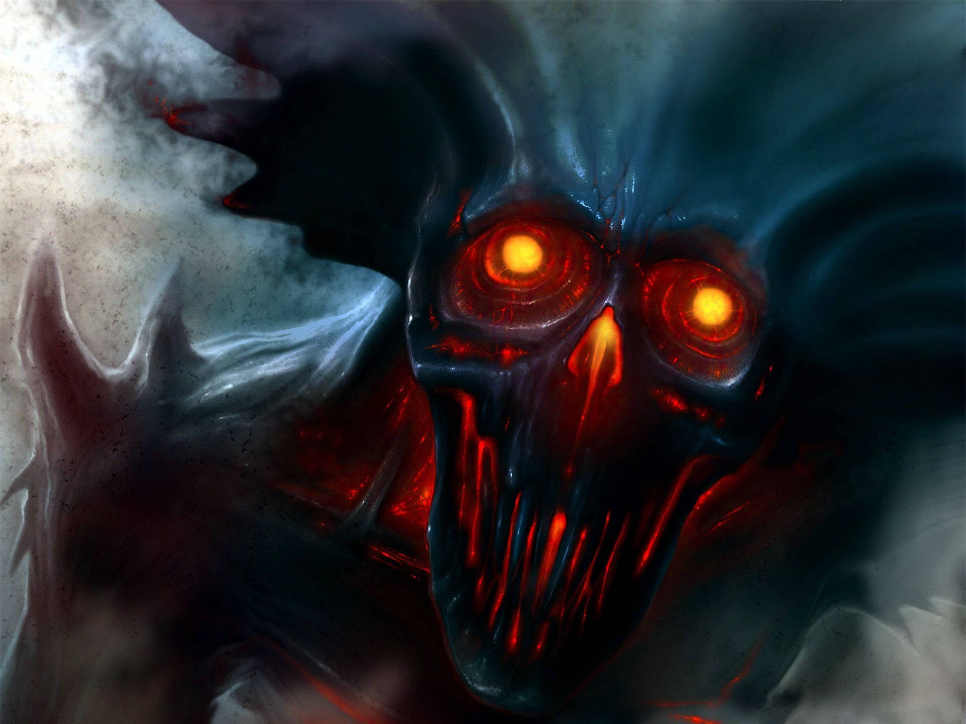 demon, glowing orange eyes, jagged teeth, Full HD Desktop Wallpaper