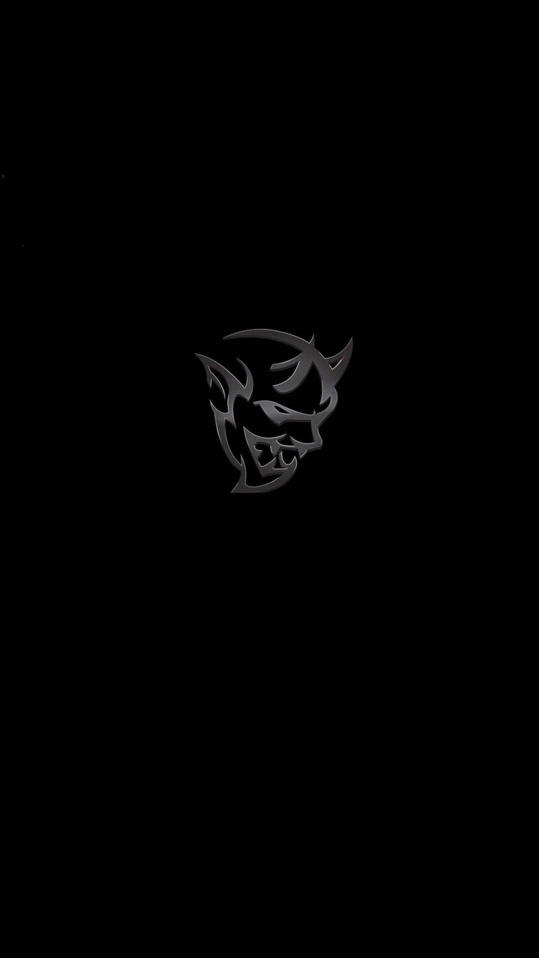 minimalist demon head logo, sleek metallic demonic face, pure black background, Full HD Phone Wallpaper