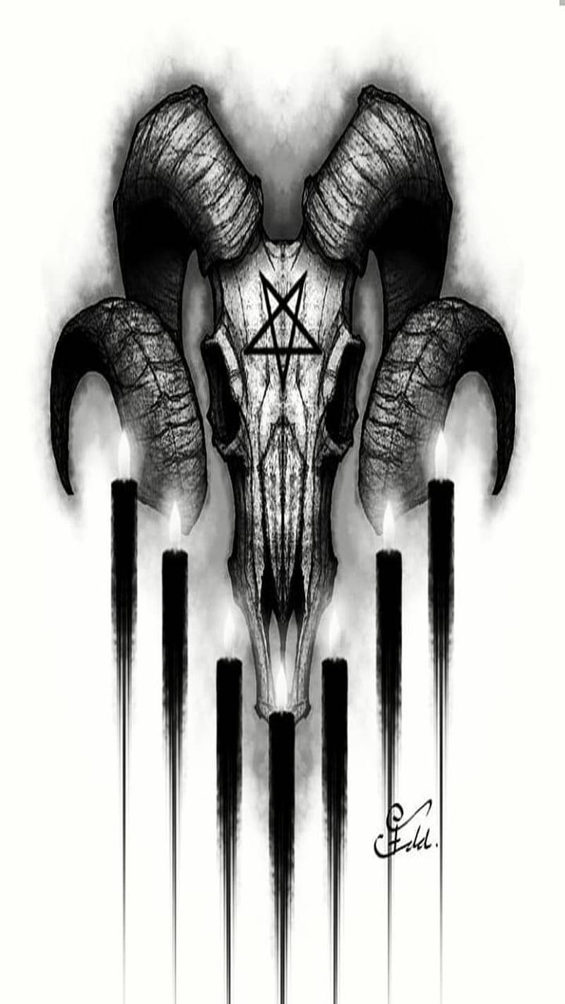 black goat skull, ram skull, pentagram, HD Phone Wallpaper