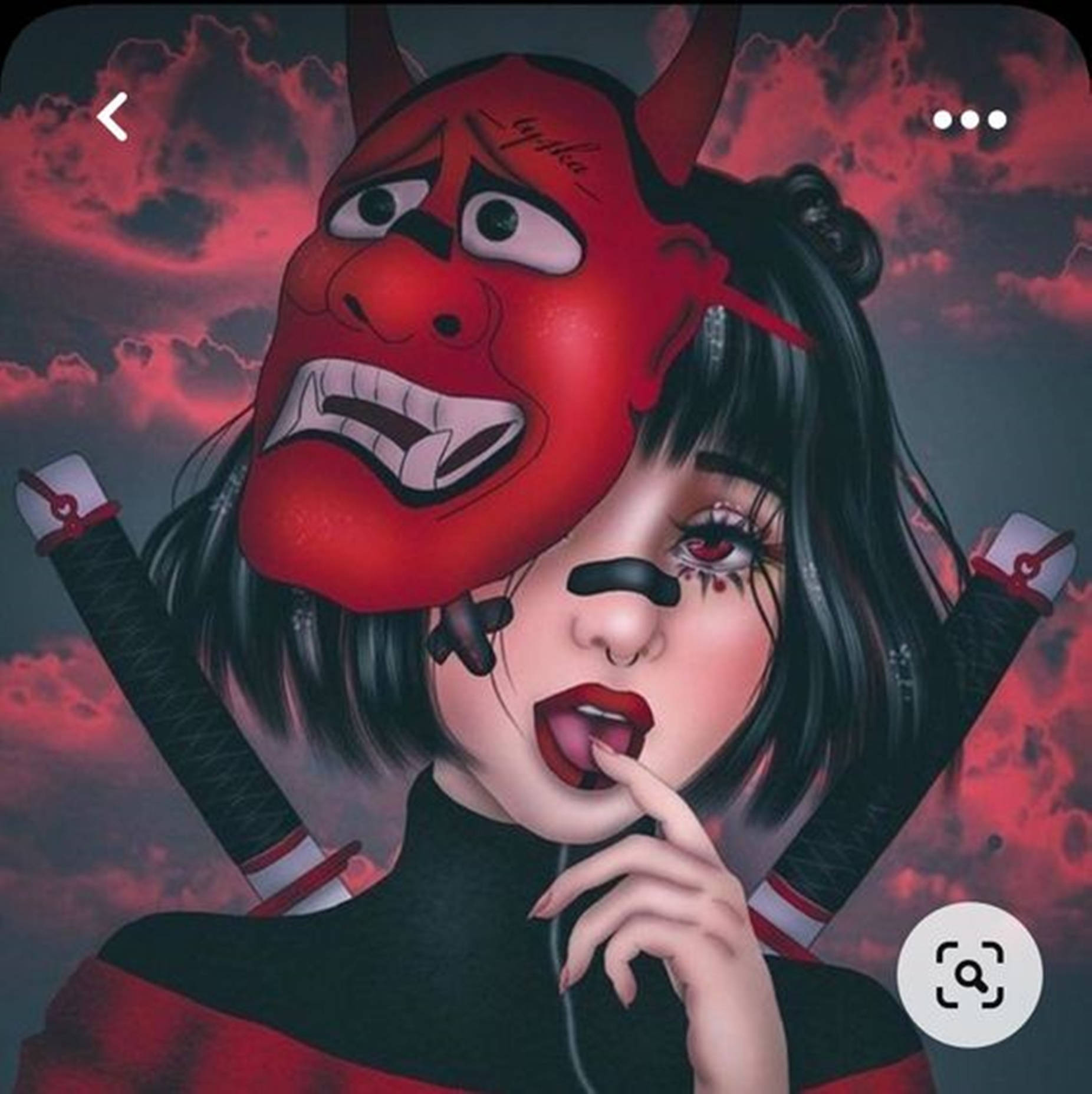 demon mask, red demon mask, anime girl, HD Phone Wallpaper