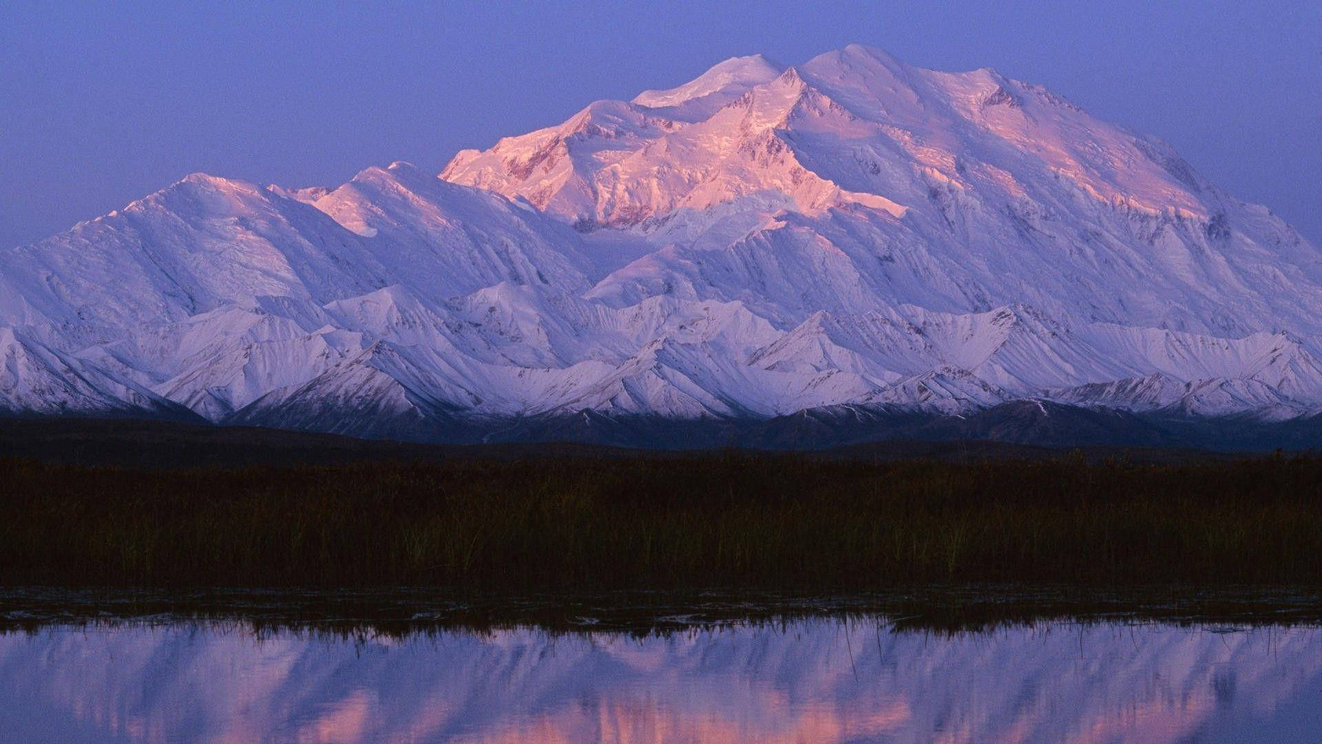 Pastel Denali, snow-capped mountain range, pink, Full HD Desktop Wallpaper