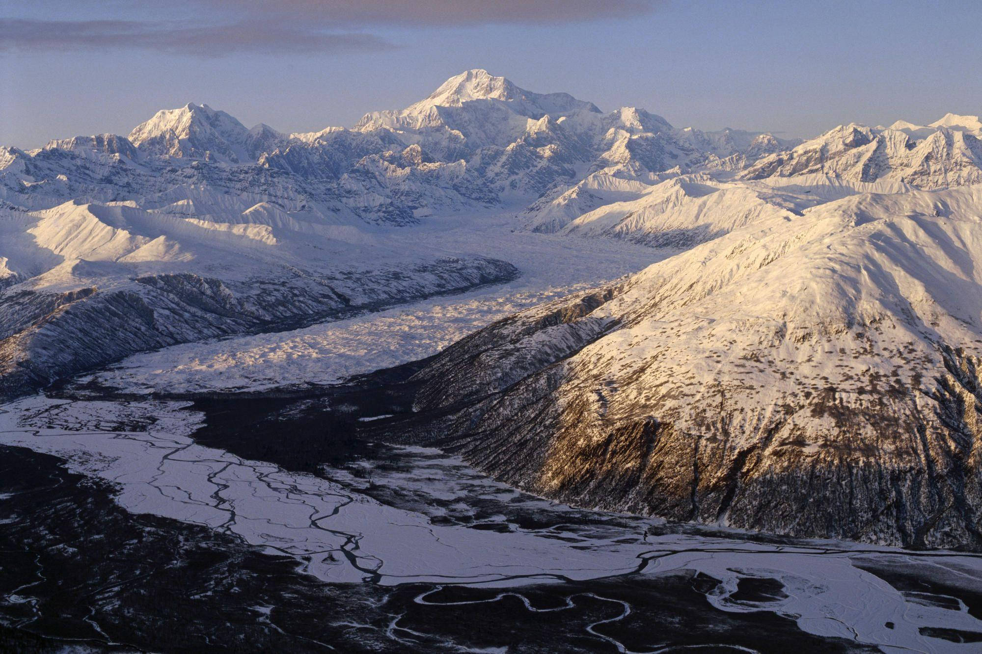 Denali, snowcapped mountains, golden sunrise light, Full HD Desktop Wallpaper