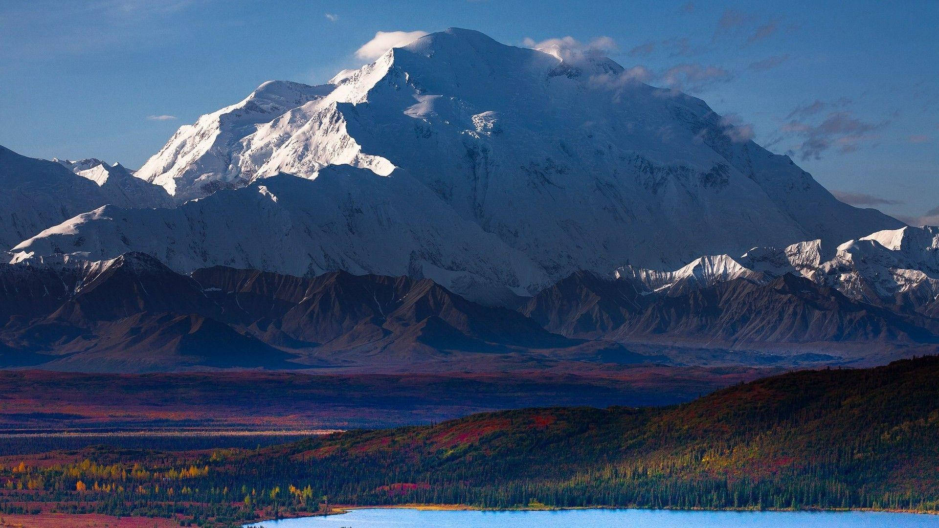 Denali, autumn valley, calm blue lake, Full HD Desktop Wallpaper