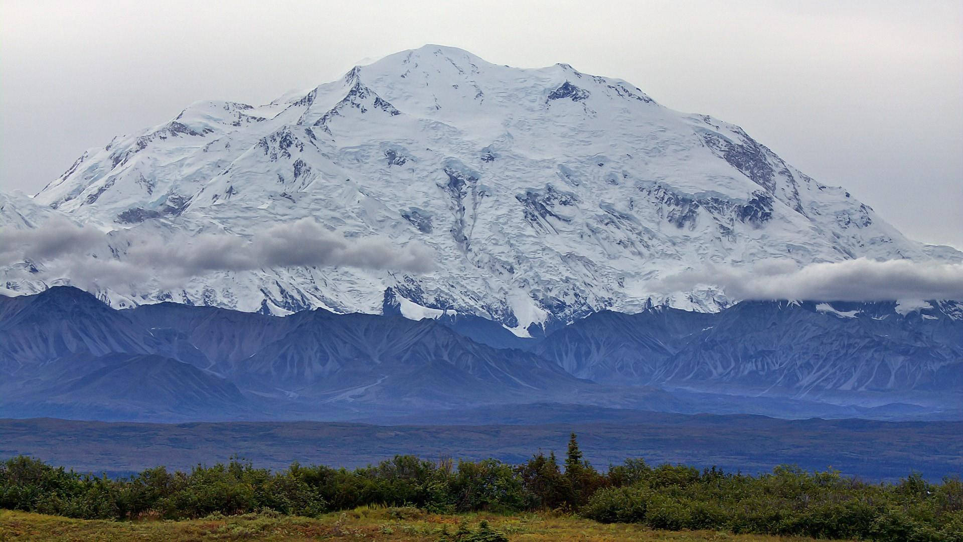 Denali, snow-capped mountain, blue ridges, Full HD Desktop Wallpaper