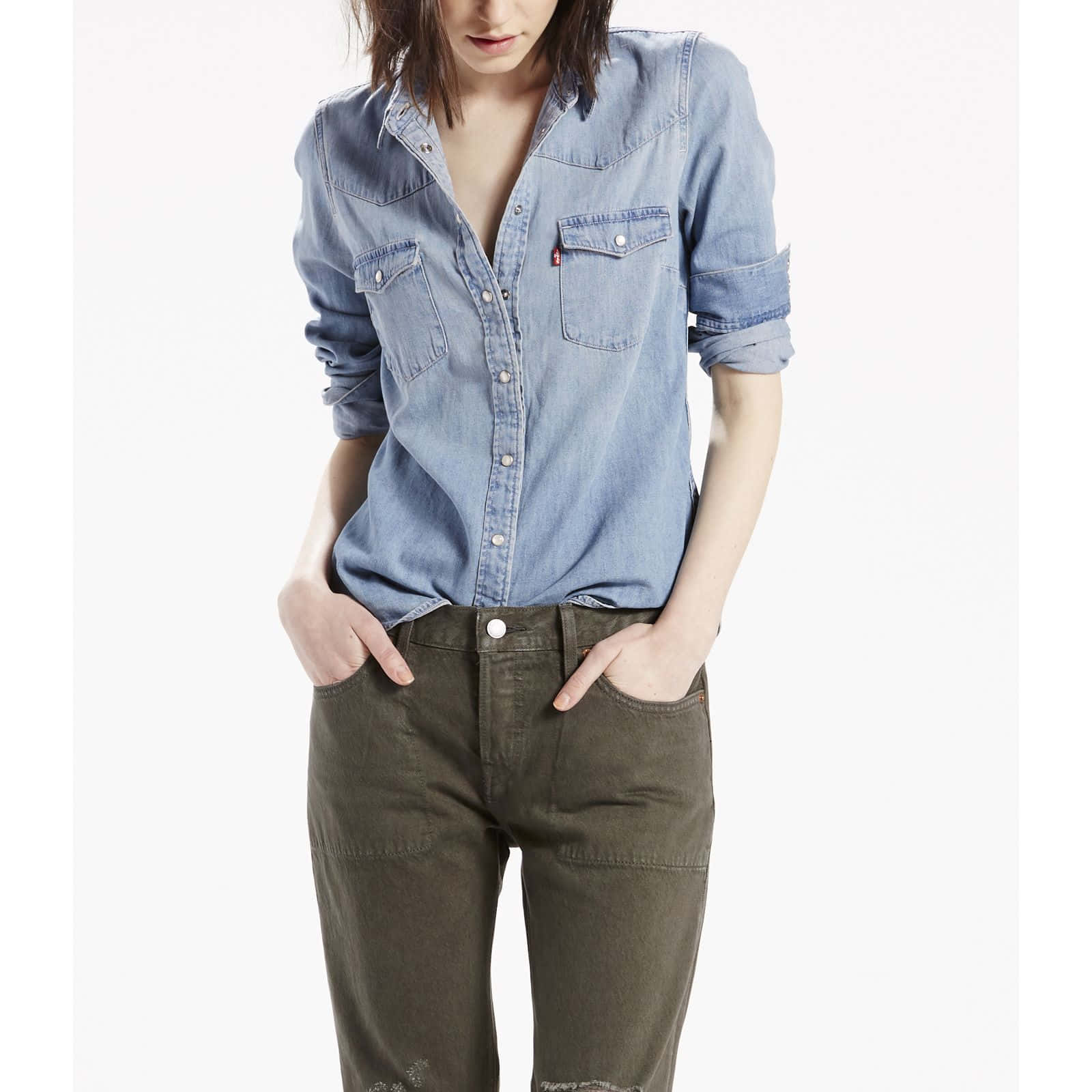 Denim Blue, light blue denim shirt, olive green jeans, HD Desktop Wallpaper